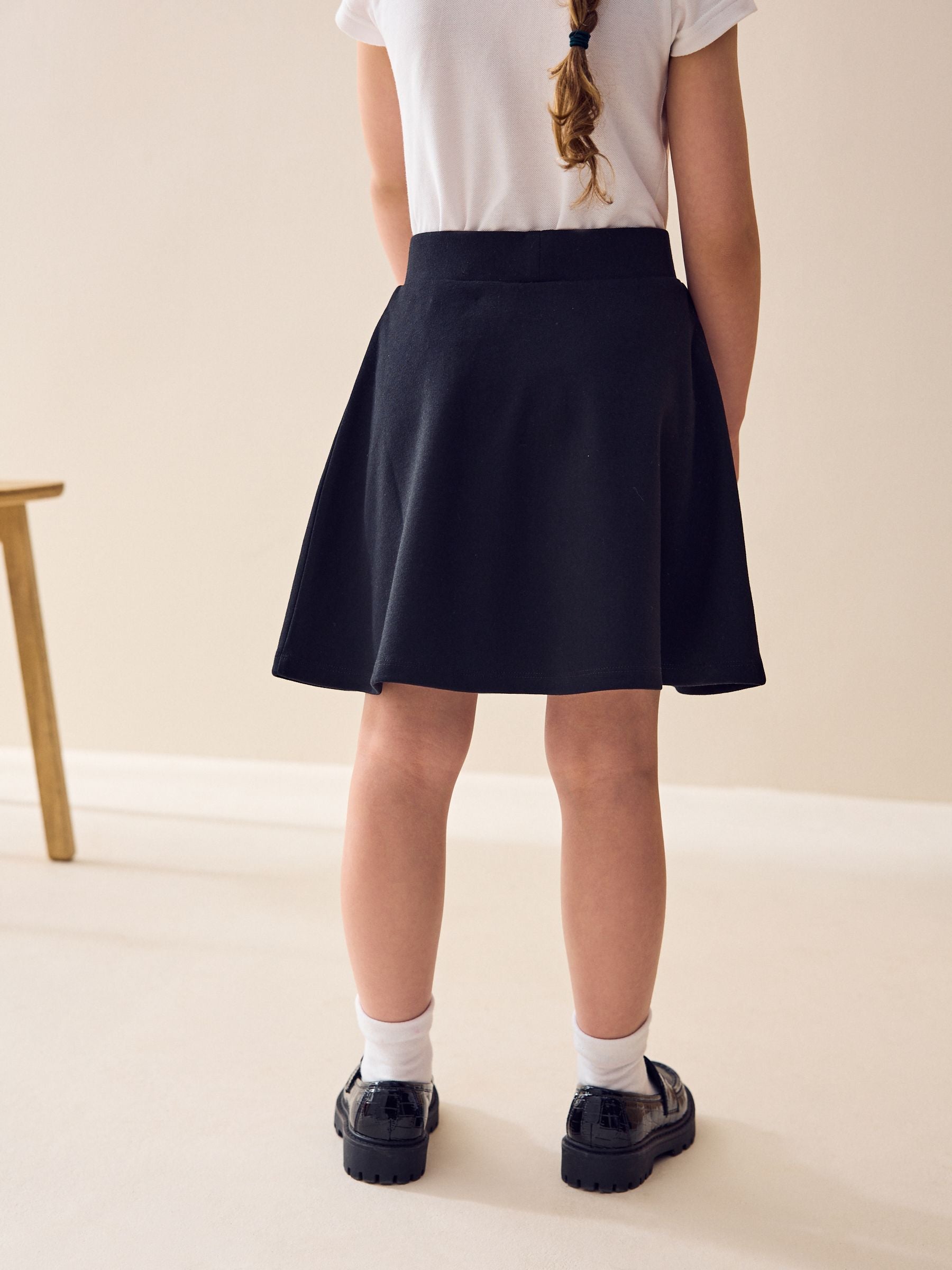 Black Regular Length Pull-On Jersey Stretch School Skater Skirt (3-17yrs)