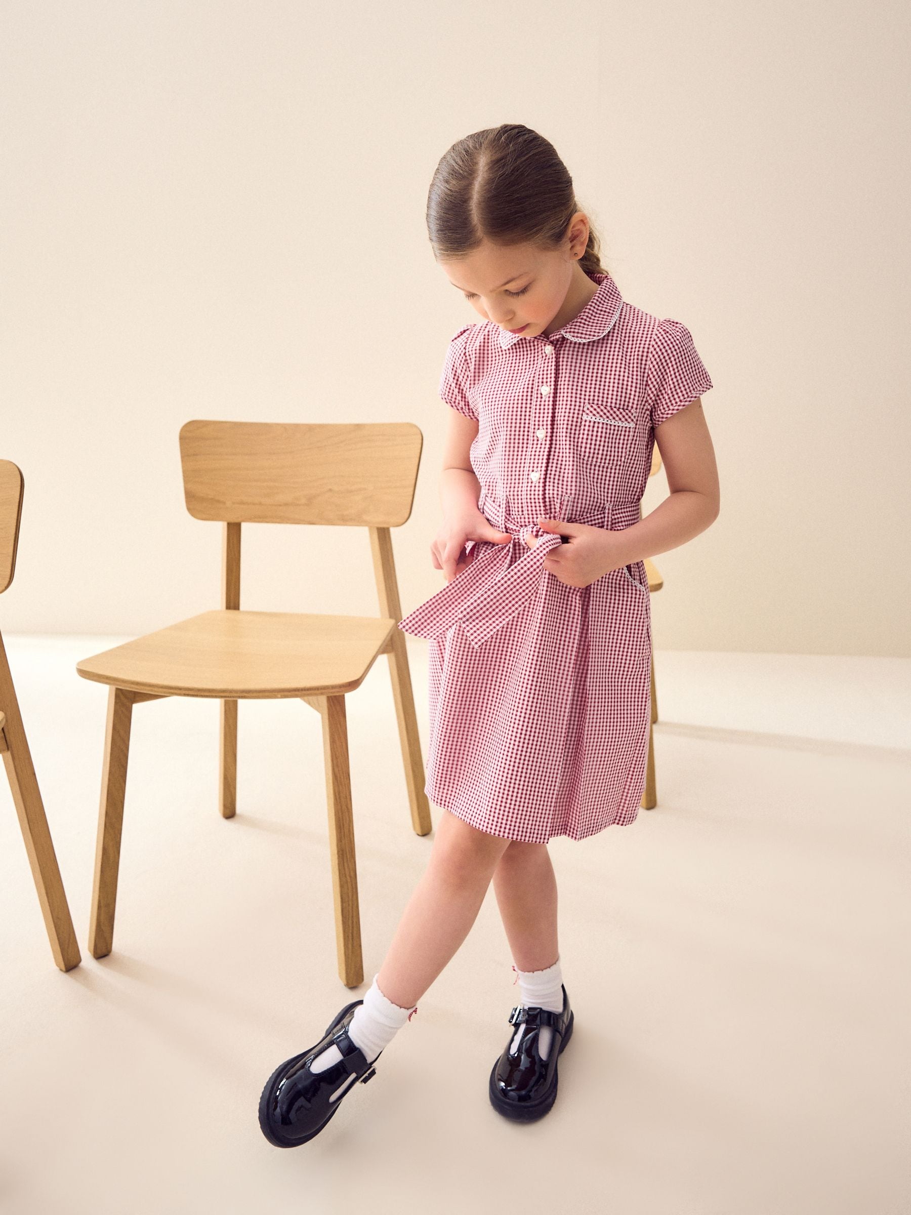 Red Gingham Cotton Rich Belted School Dress with Scrunchie (3-14yrs)