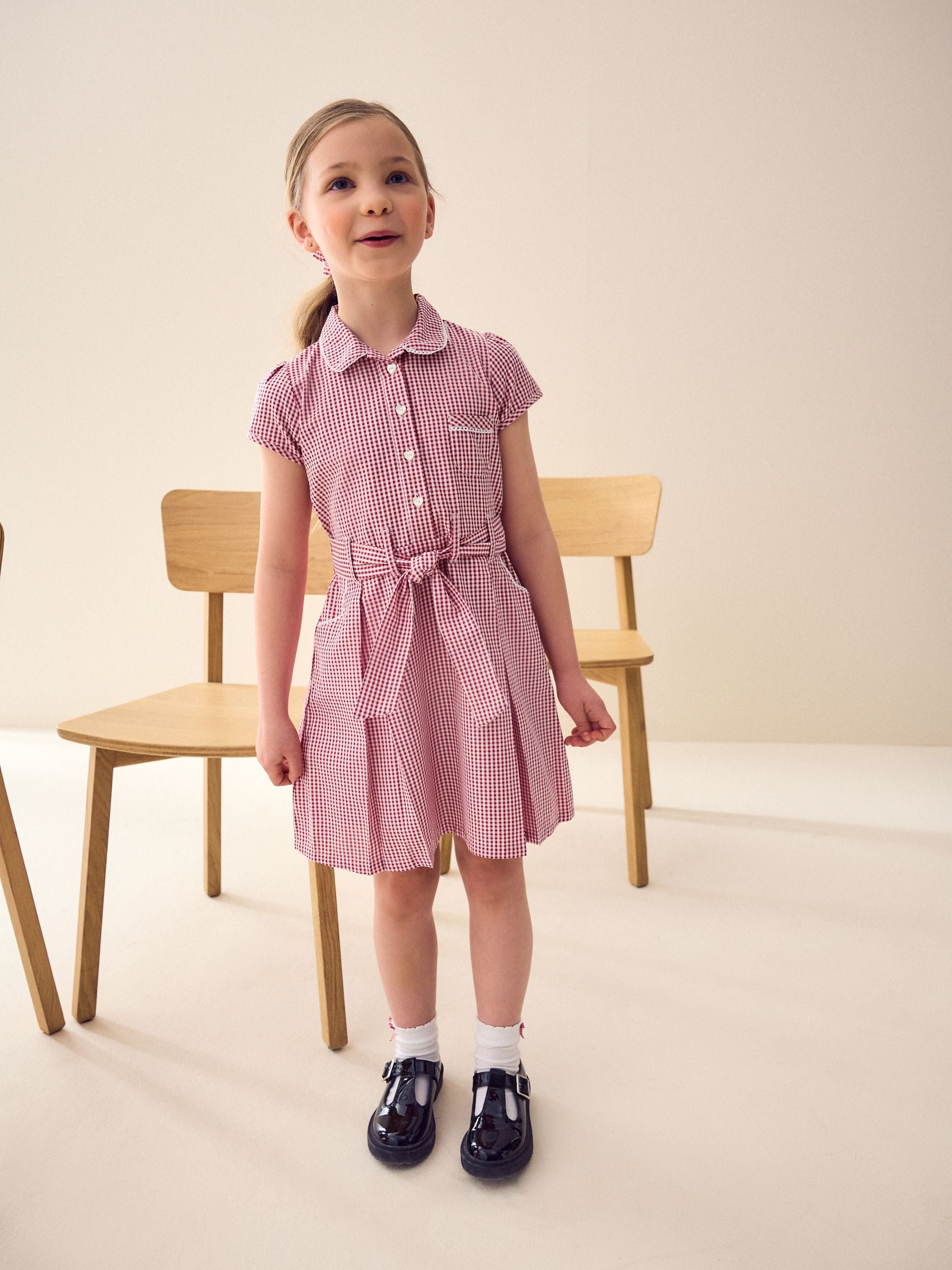 Red Gingham Cotton Rich Belted School Dress with Scrunchie (3-14yrs)