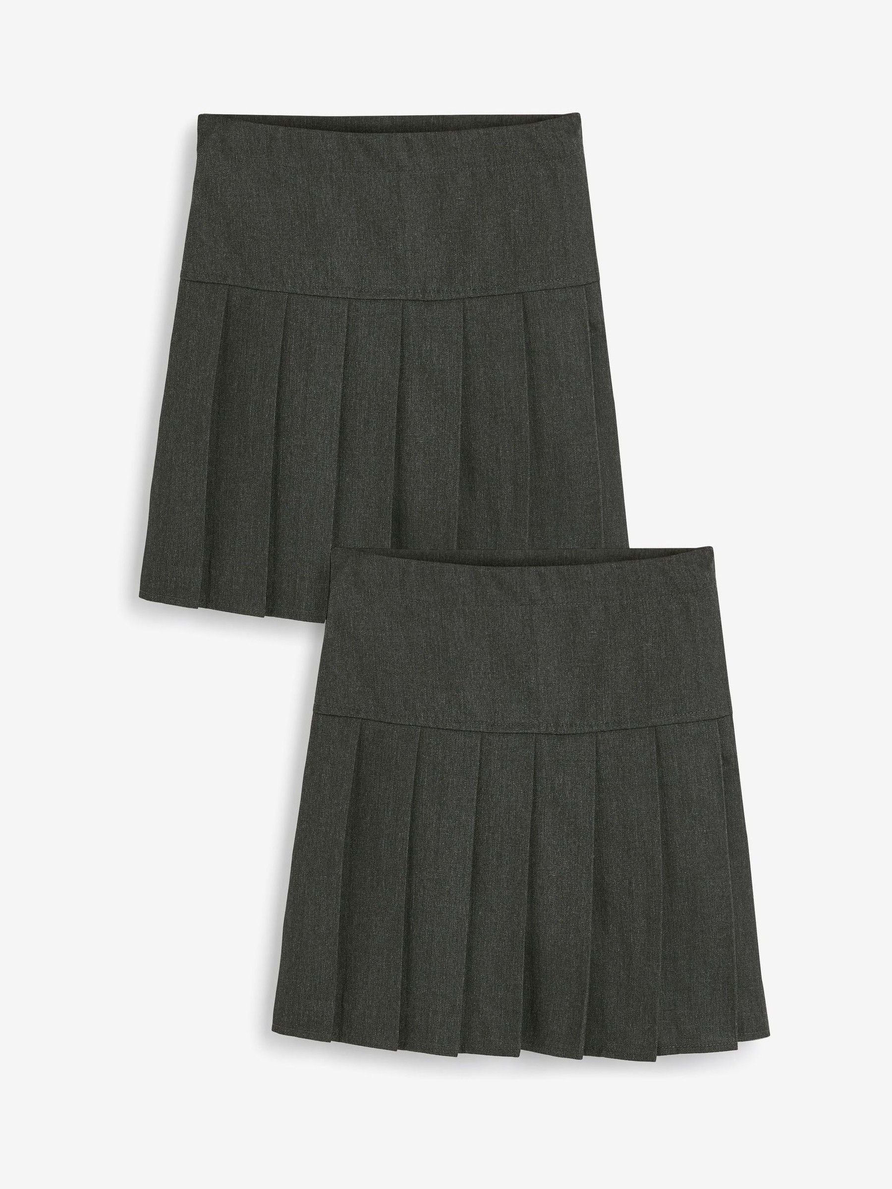 Grey Regular Waist 2 Pack Pleated School Skirts (3-16yrs)