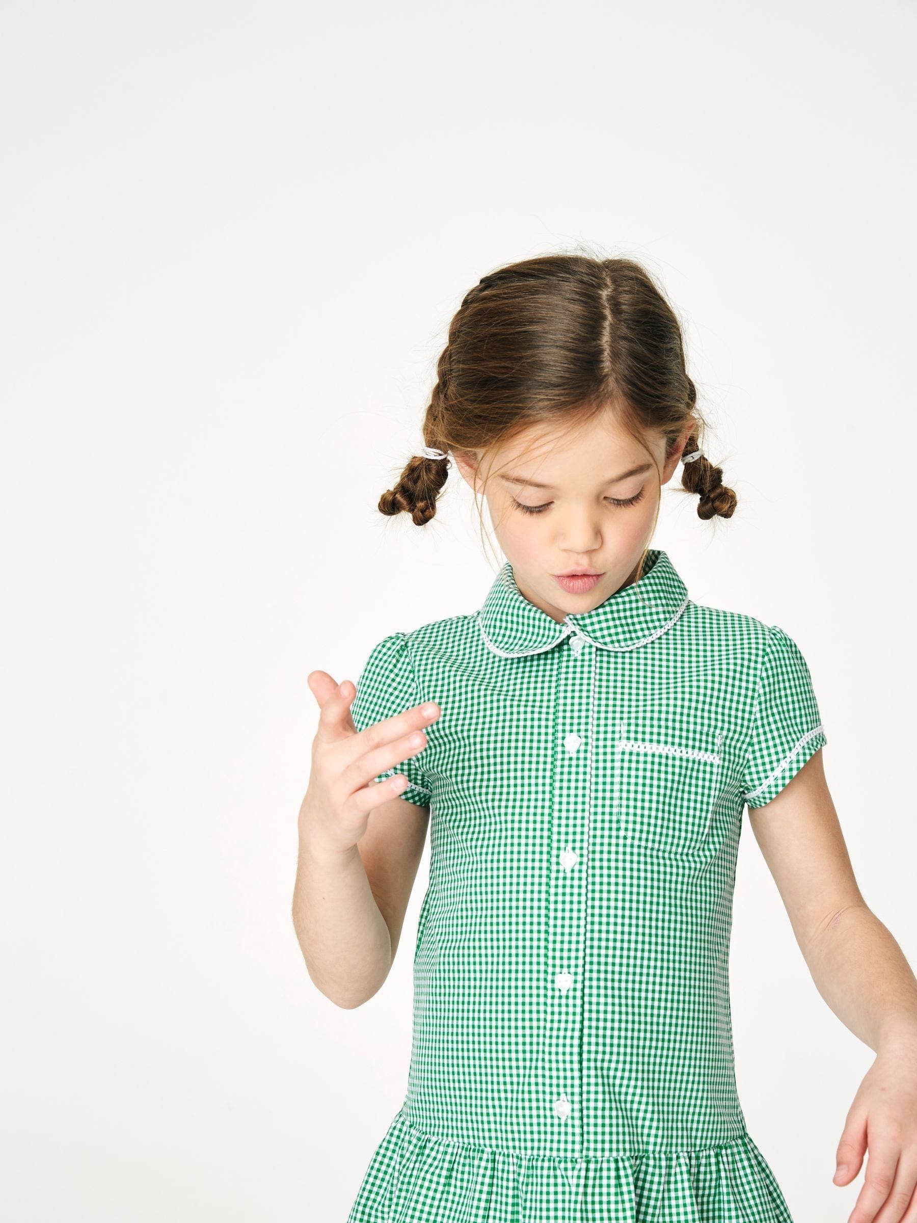 Green Cotton Rich Drop Waist Gingham School Dress (3-14yrs)