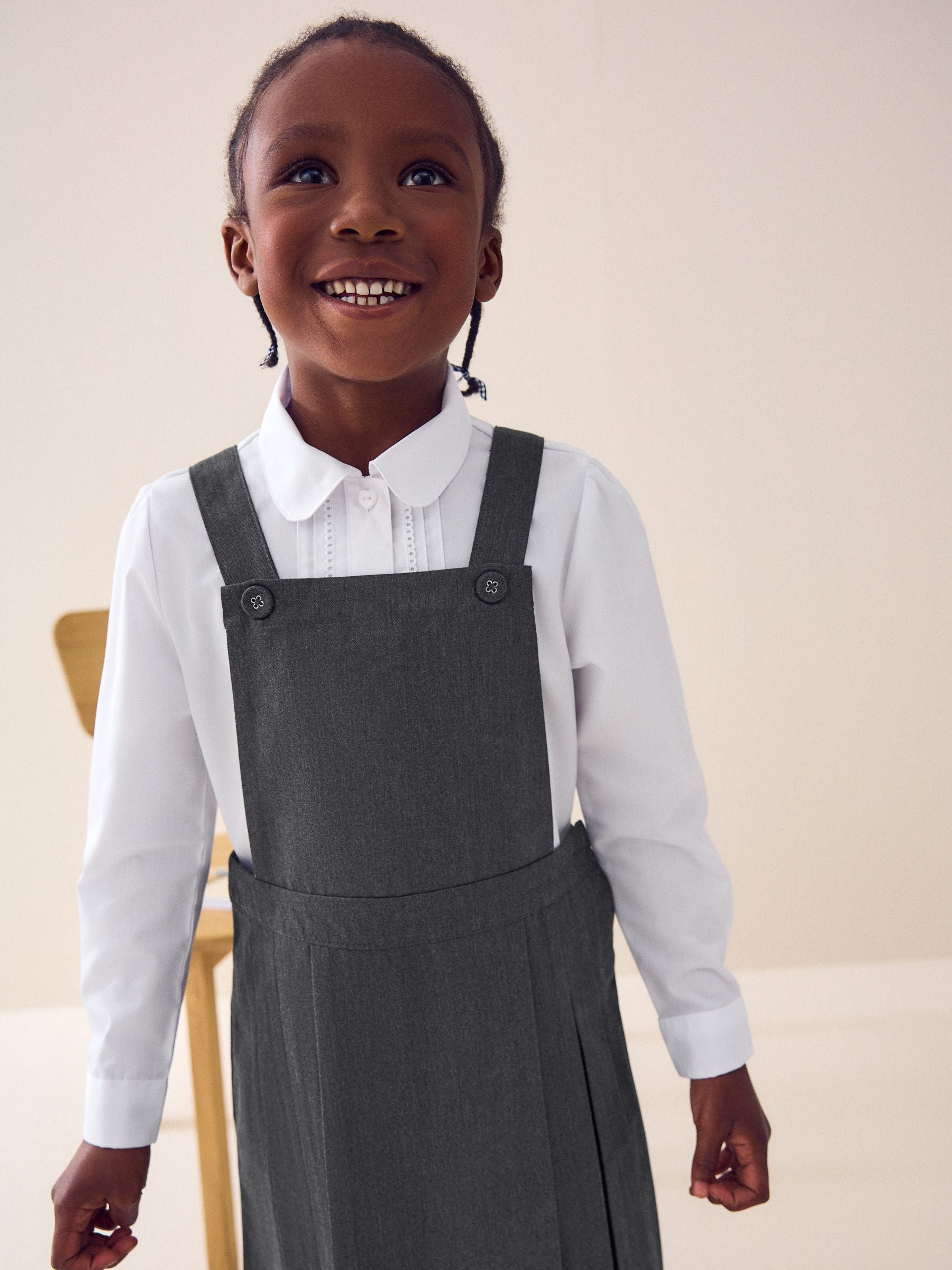 Grey Pleated Tabard Pinafore School Dress (3-14yrs)