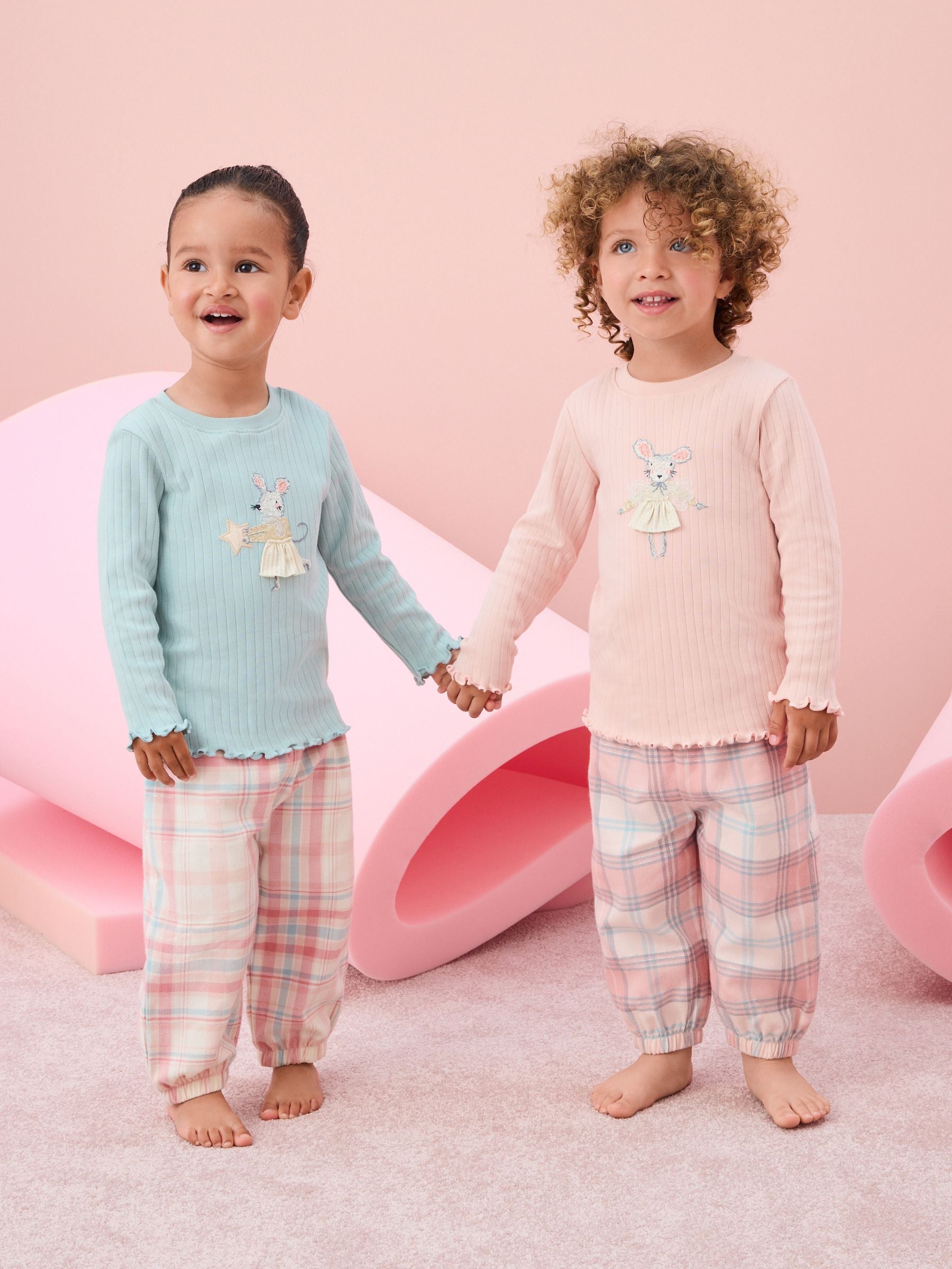 Pink/Blue Mouse Woven Bottoms Pyjamas 2 Pack (9mths-10yrs)