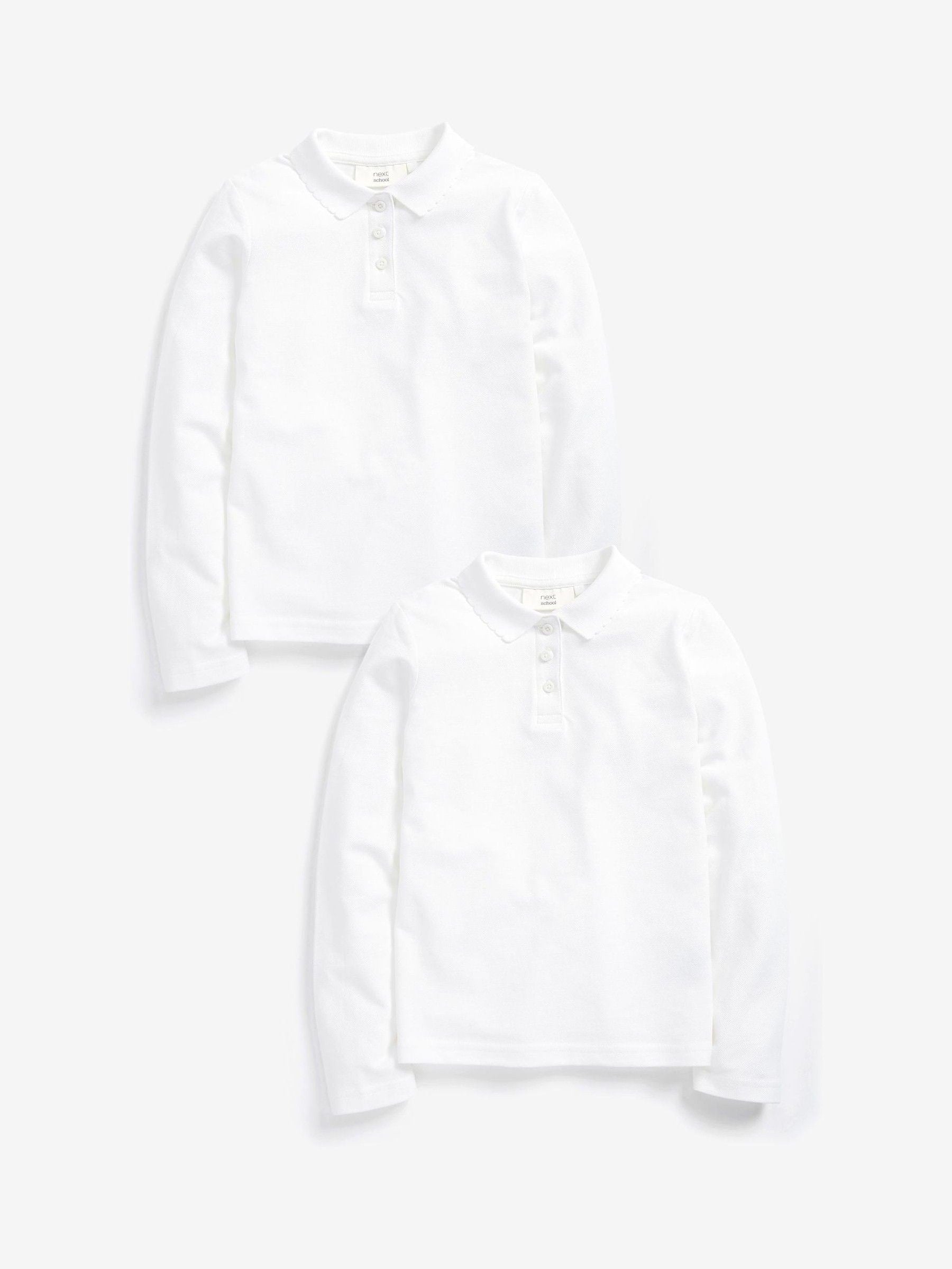 White 100% Cotton Long Sleeve School Polo Tops 2 Pack (3-16yrs)
