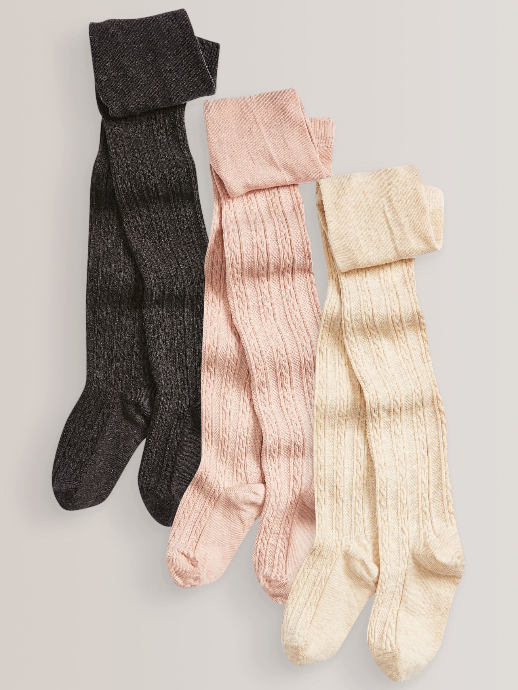 Charcoal Grey/Pink/Cream 3 Pack Cotton Rich Cable Tights