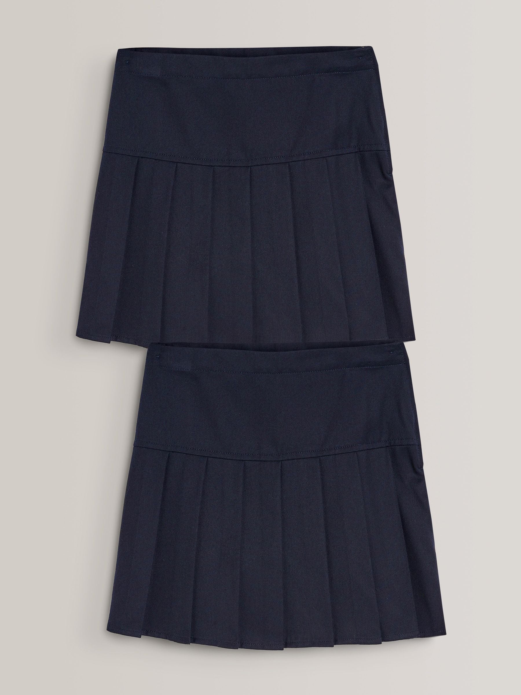 Navy Blue Longer Length Regular Waist 2 Pack Pleated School Skirts (3-16yrs)