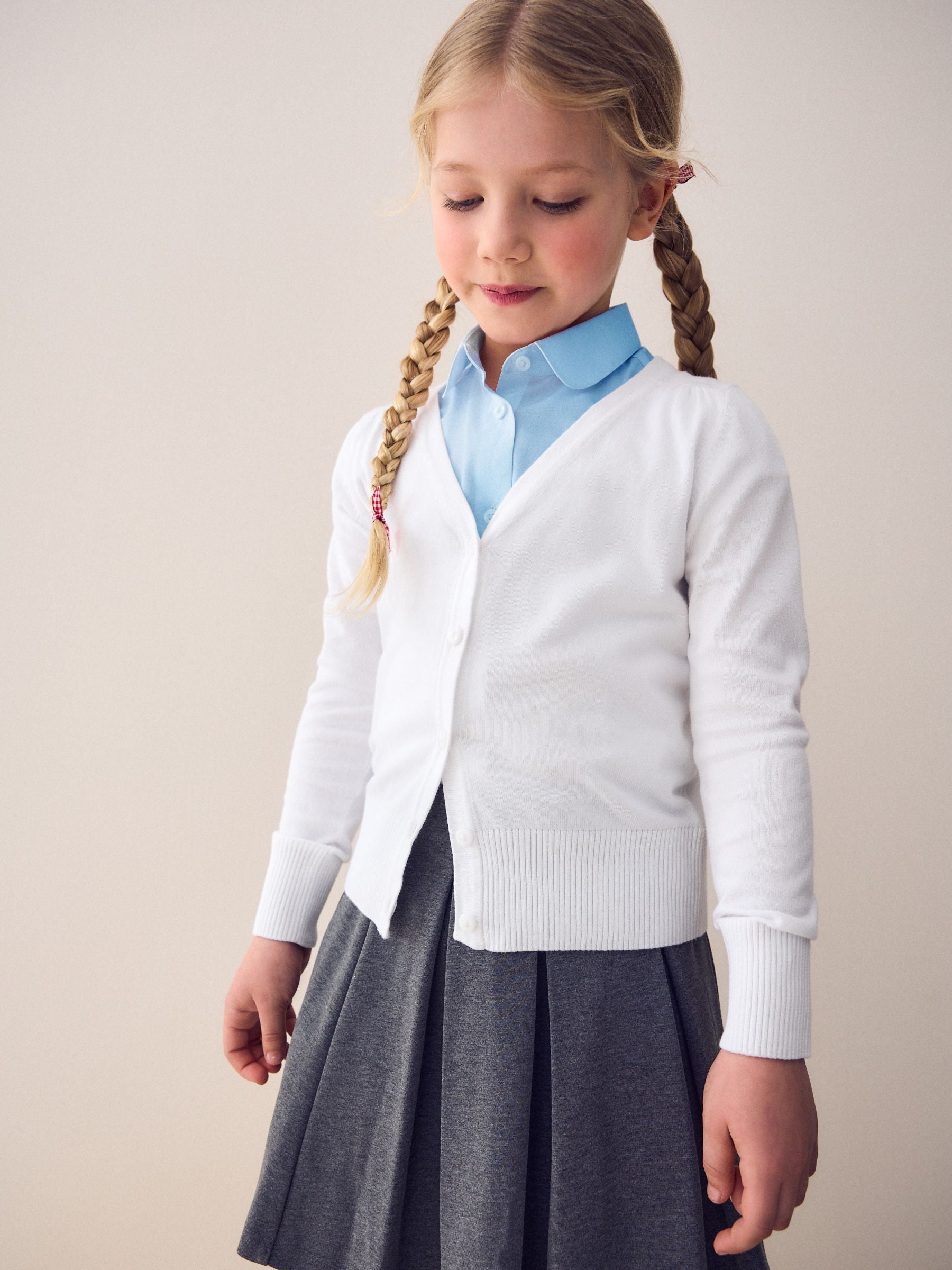 White Cotton Rich School V-Neck Cardigan (3-16yrs)