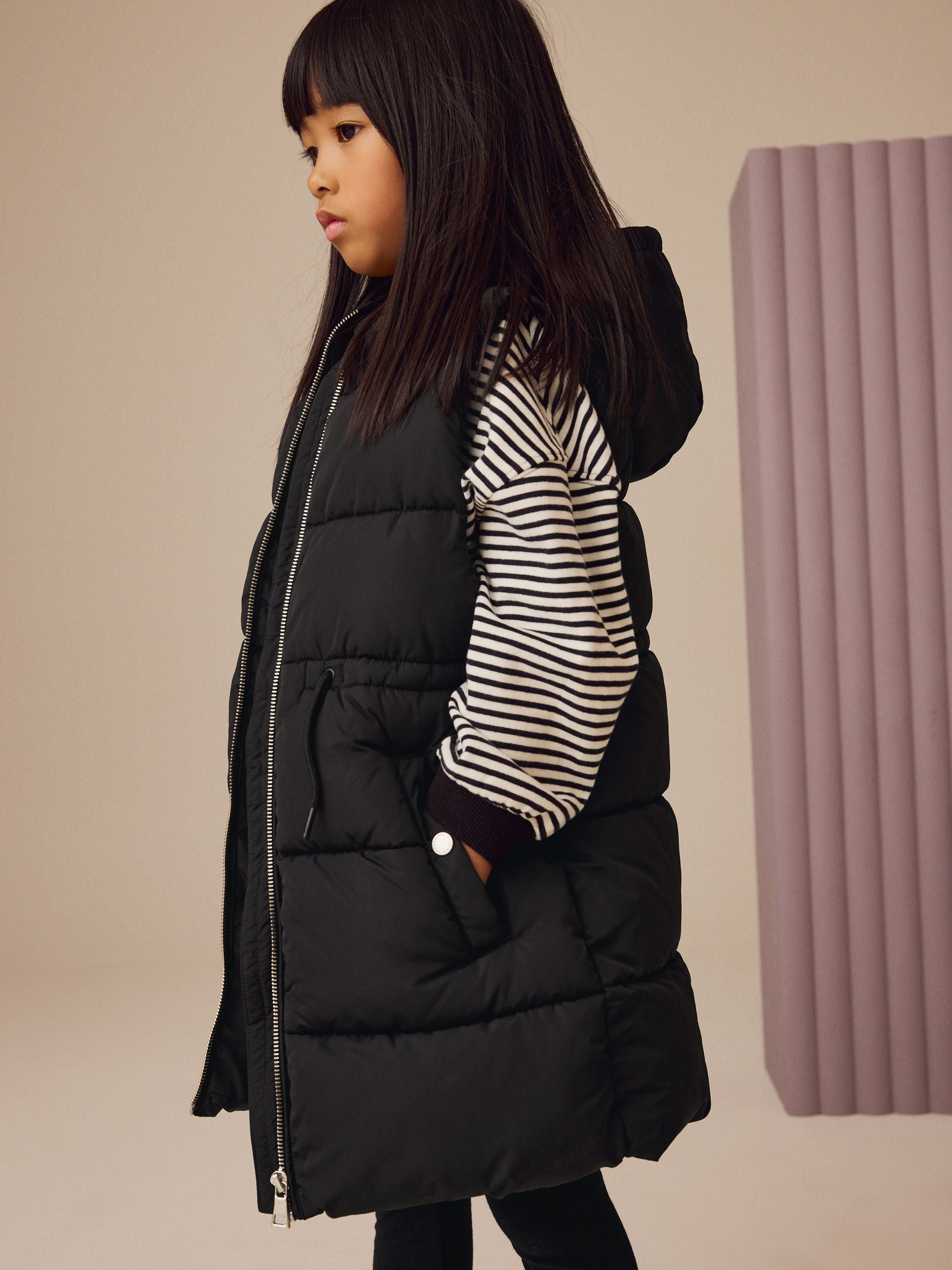 Black Hooded Padded Gilet (3-16yrs)