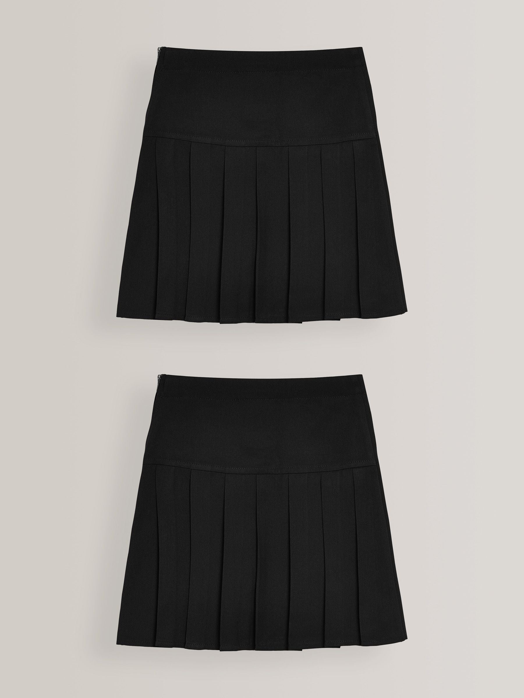 Black Longer Length Regular Waist 2 Pack Pleated School Skirts (3-16yrs)