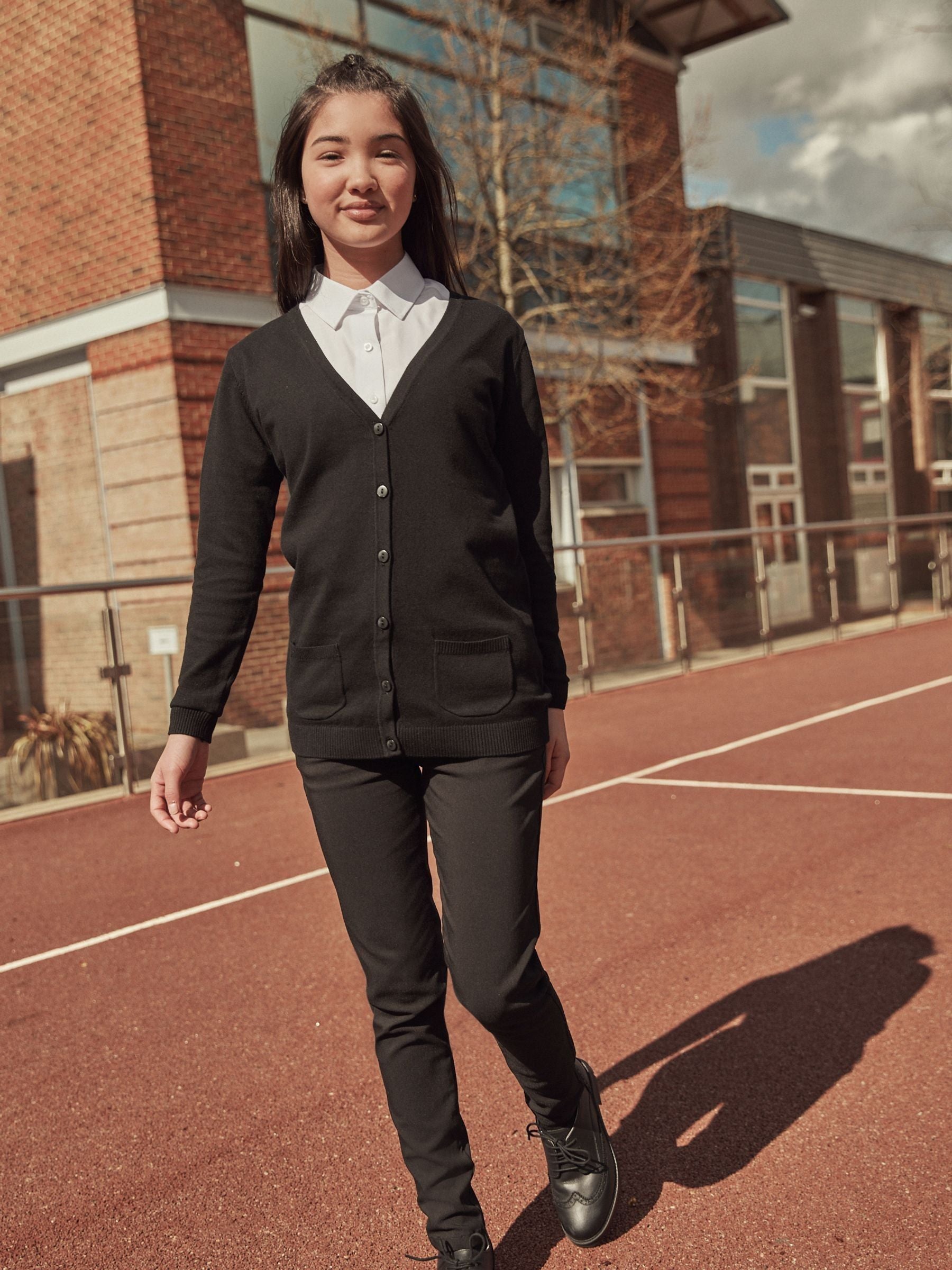 Black Cotton Rich Longer Length V Neck School Cardigan (3-18yrs)