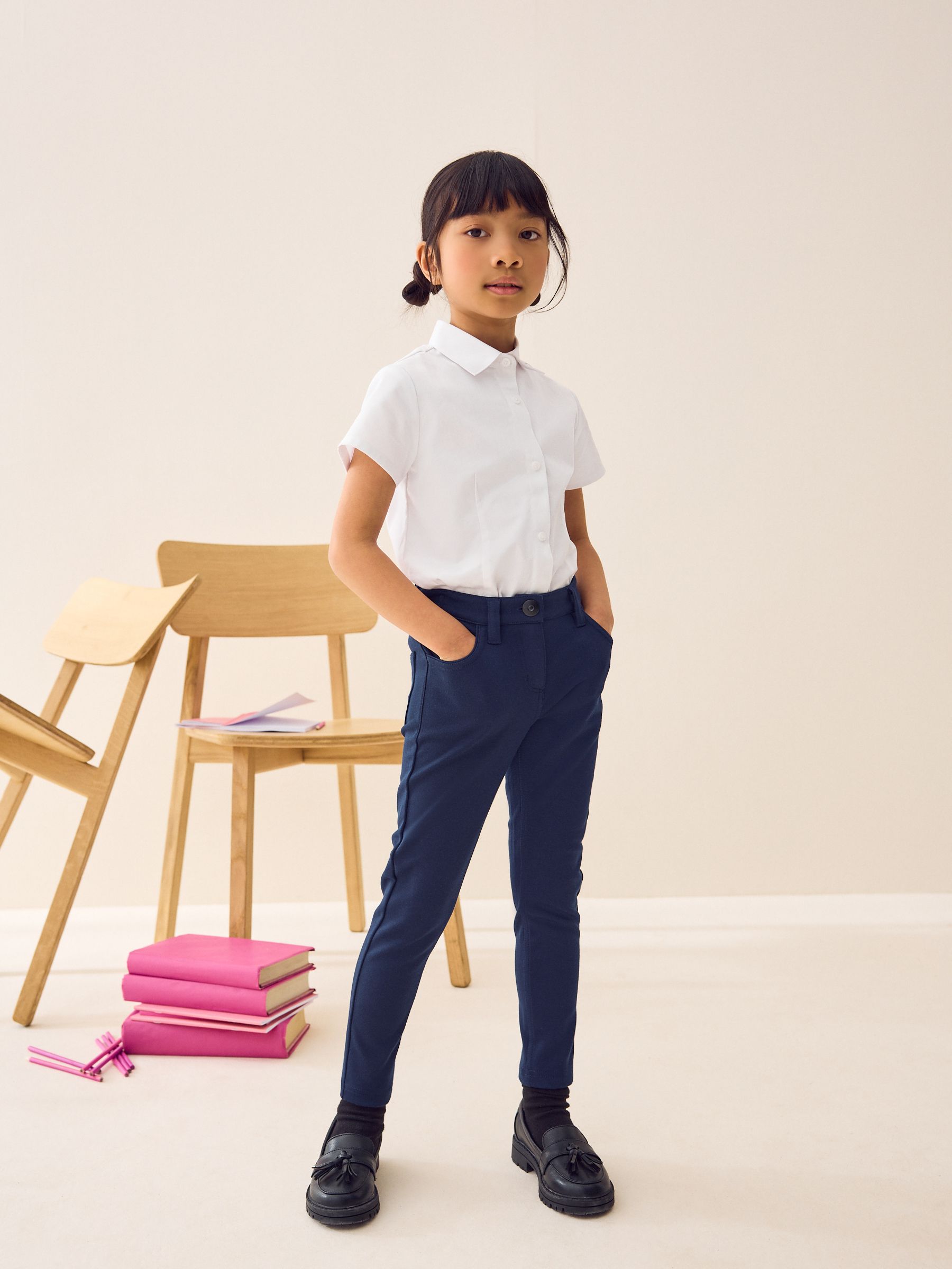 Navy Regular Length Jersey Stretch Skinny School Trousers (3-18yrs)