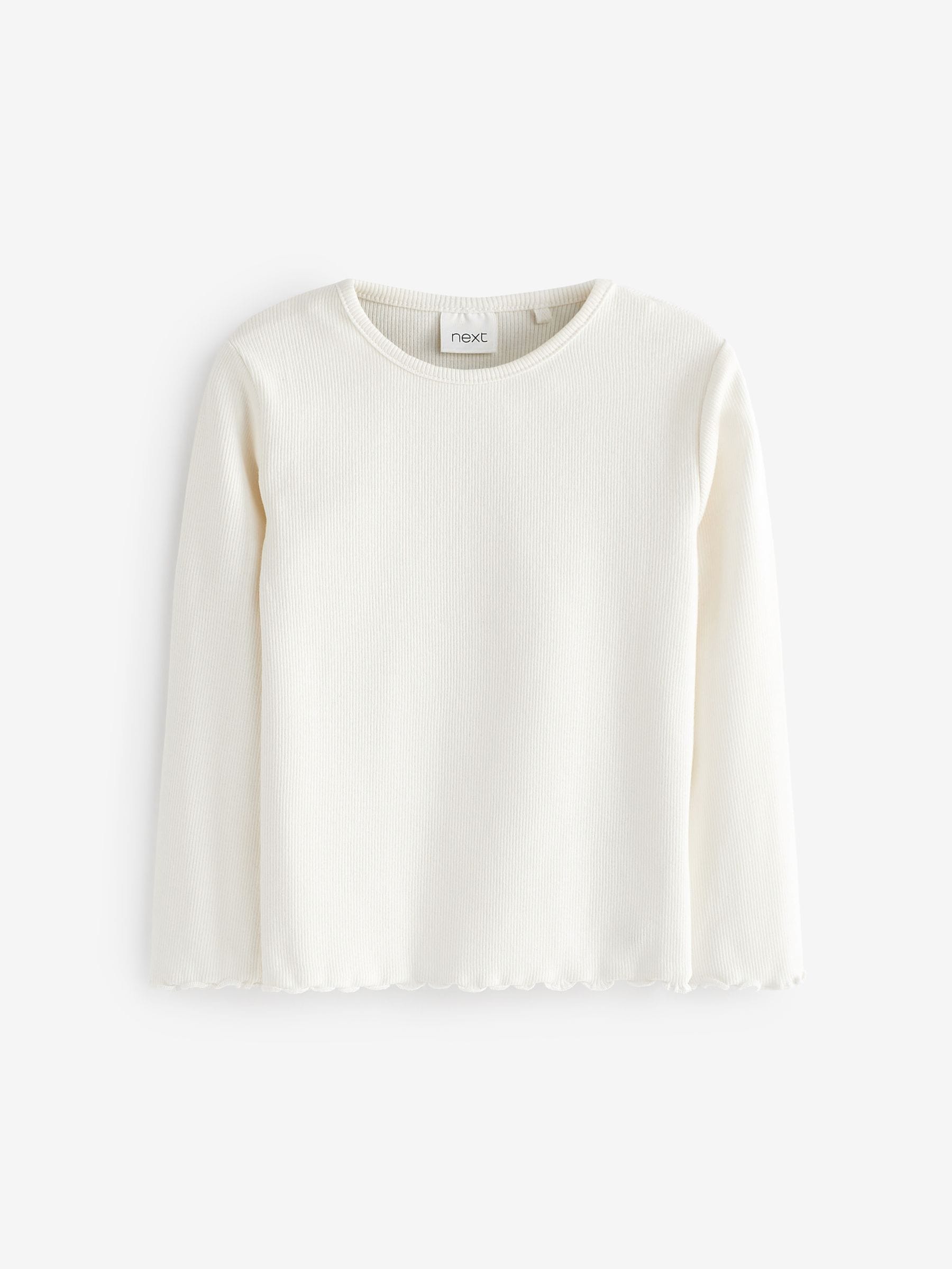 Ecru White T-Shirt Cotton Rich Long Sleeve Rib T-Shirt (3mths-7yrs)