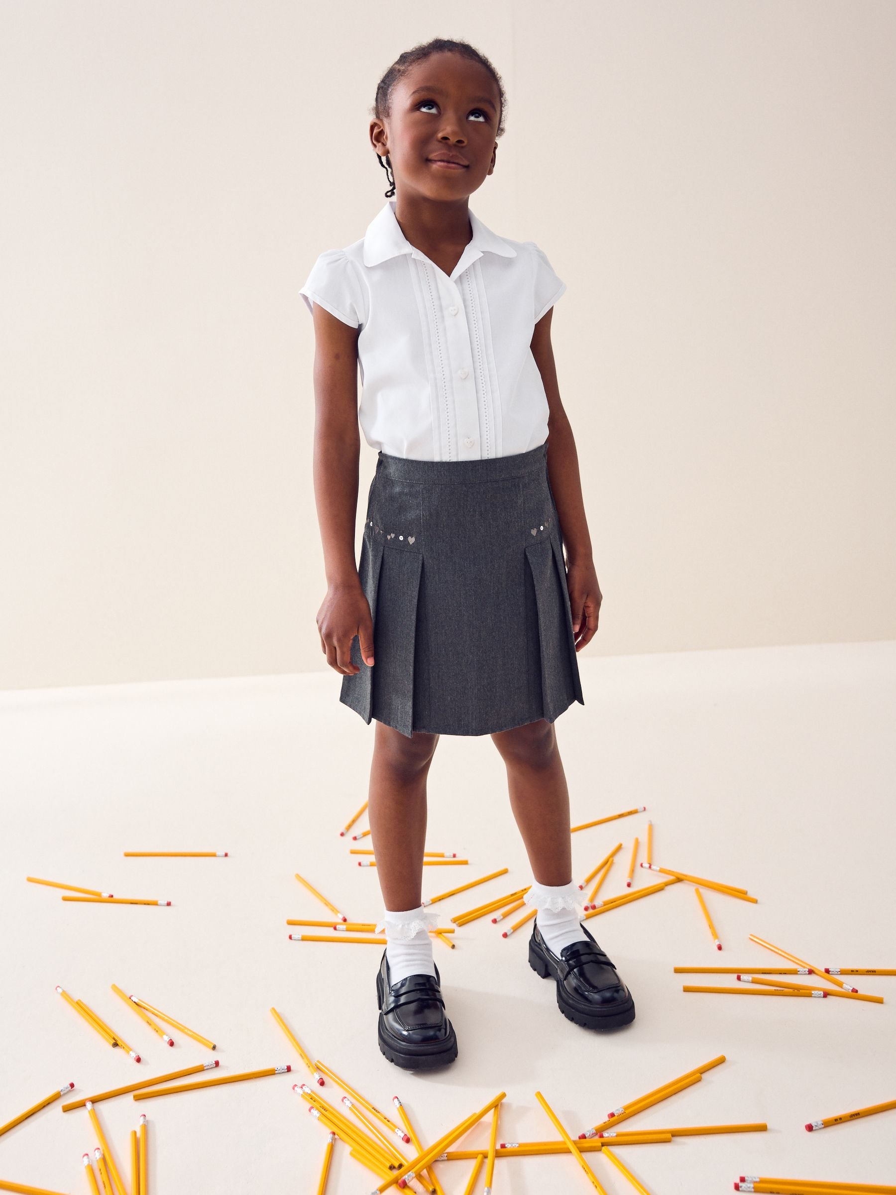 Grey Embroidered Pleated School Skirt (3-16yrs)