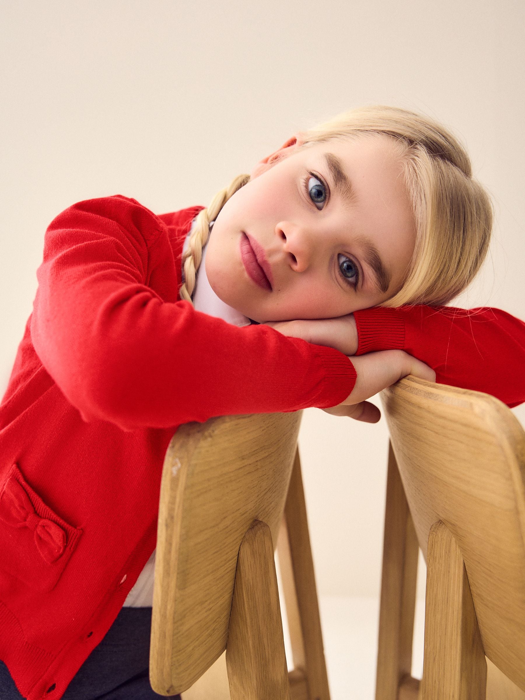 Red Cotton Rich Bow Pocket School Cardigan (3-16yrs)