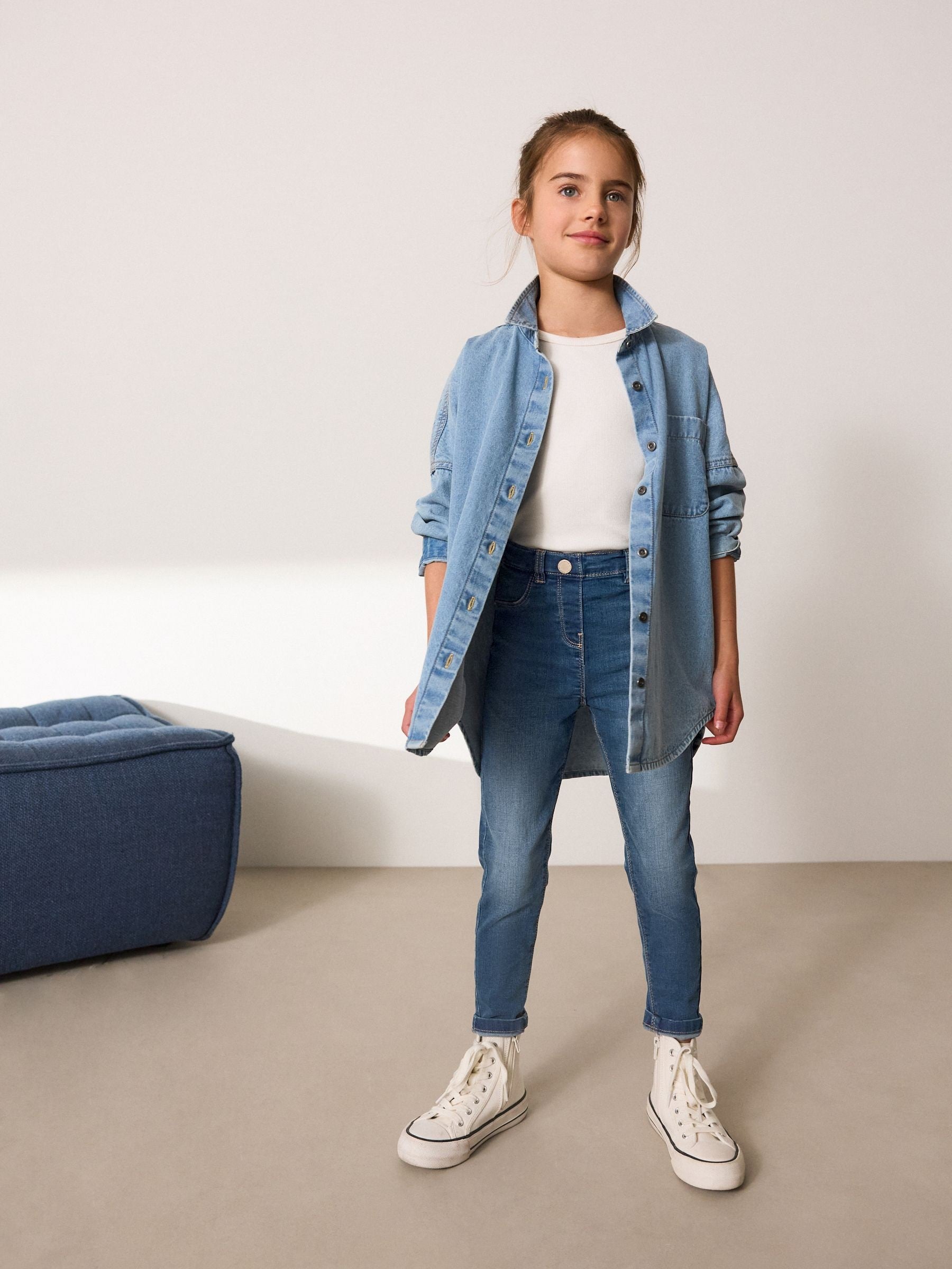 Mid Blue Regular Length Stretch Jeggings (3-16yrs)