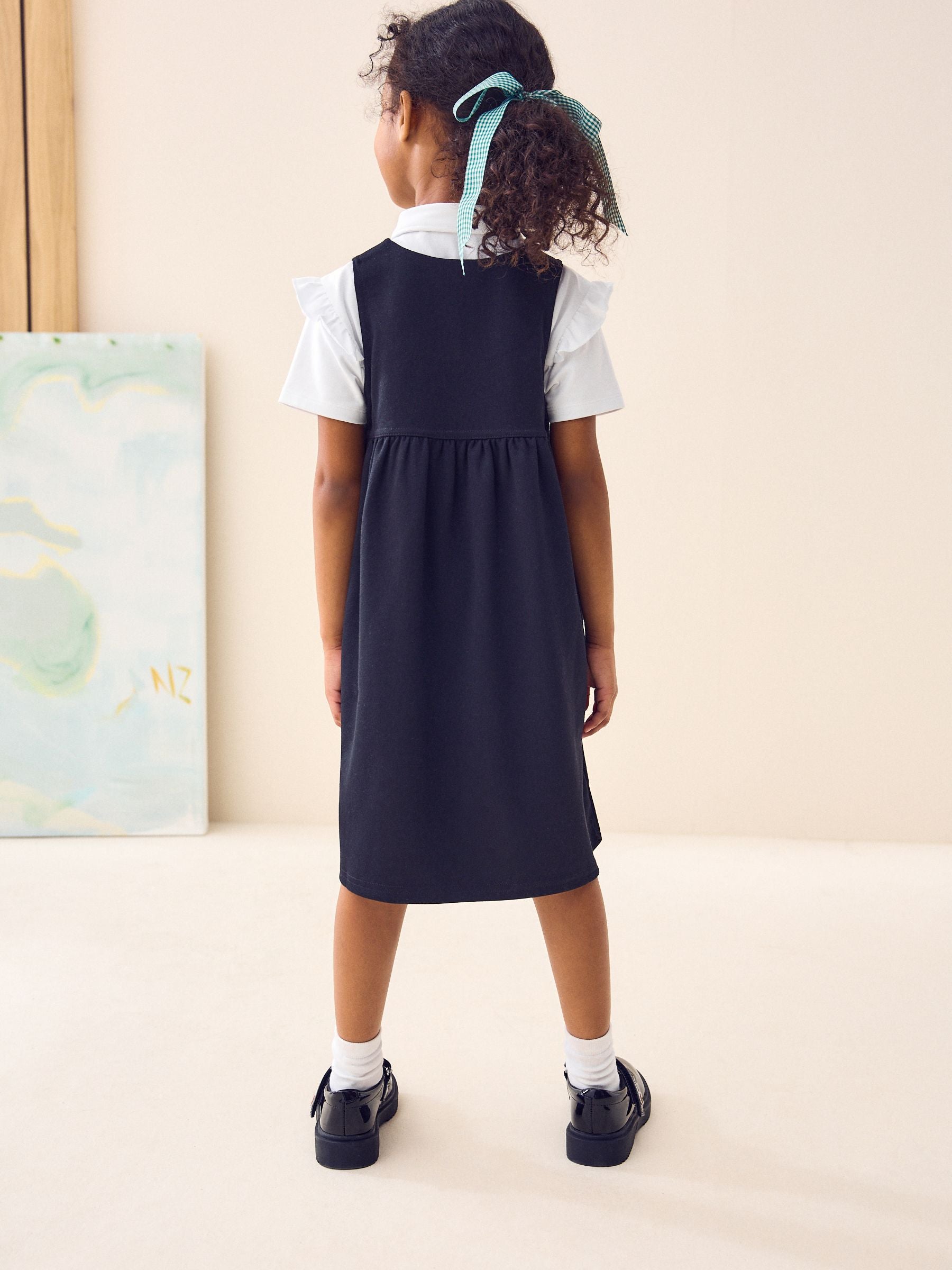 Black Jersey Stretch Pinafore School Dress (3-14yrs)