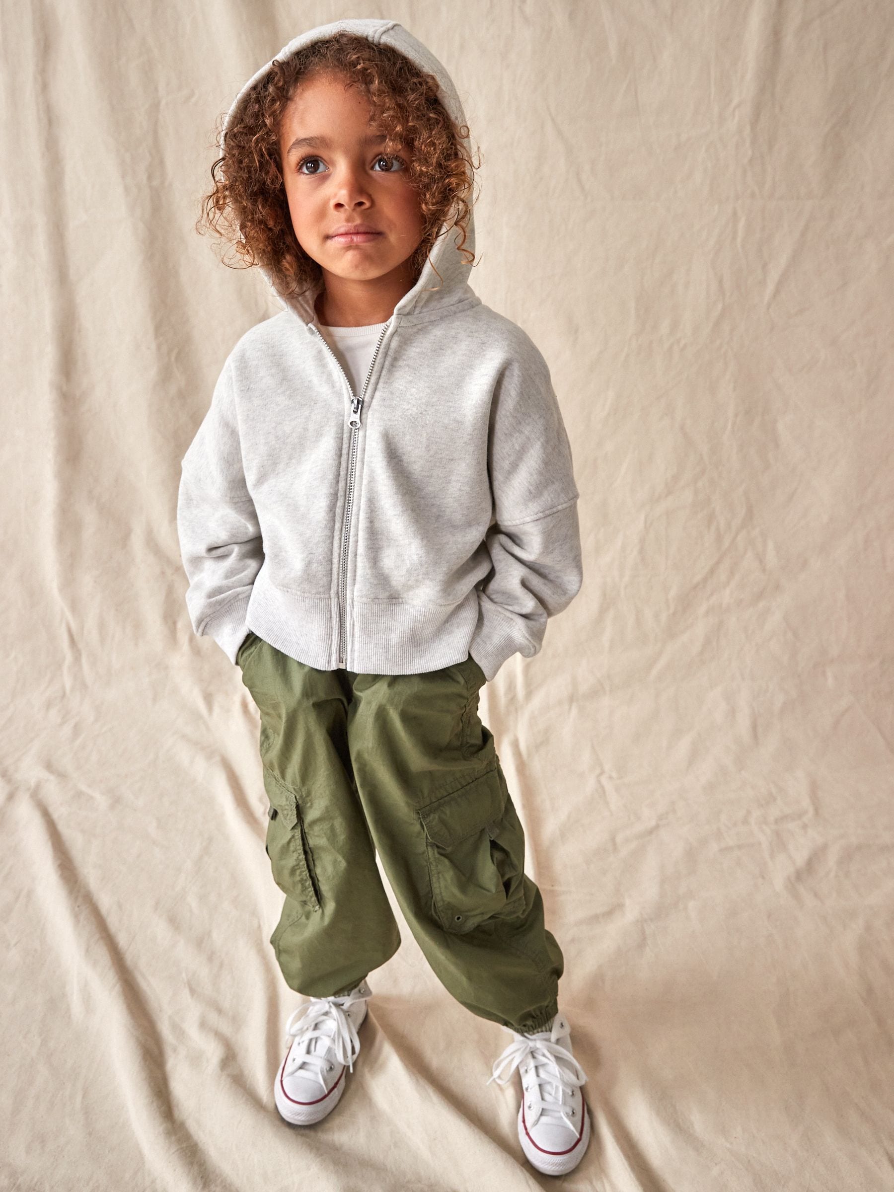 Khaki Green 100% Cotton Parachute Cargo Trousers (3-16yrs)