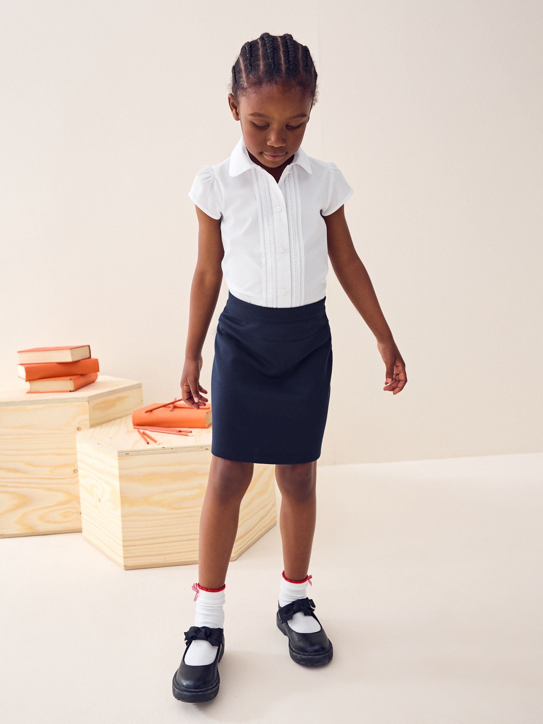 Navy Blue Pull-On Jersey Stretch School Pencil Skirt (3-18yrs)