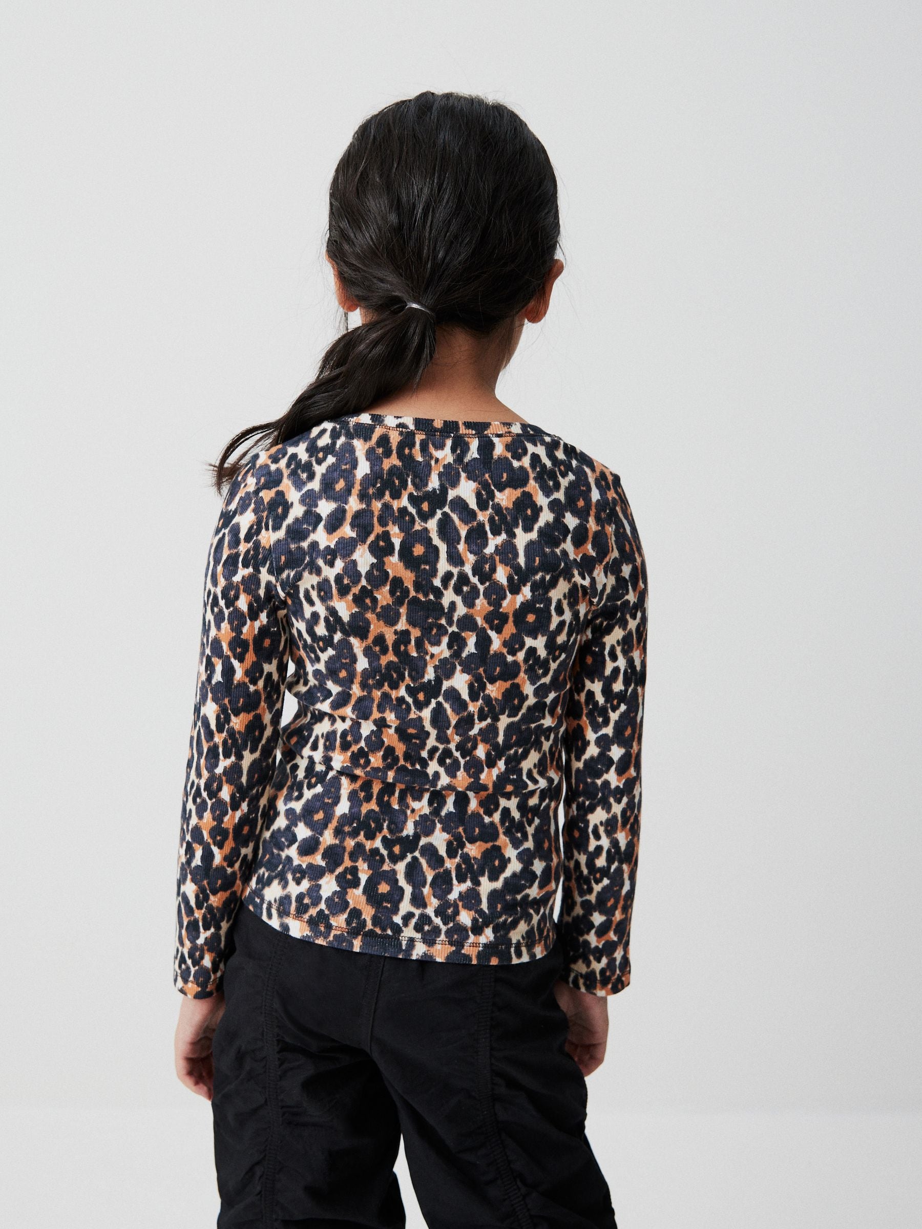 Leopard Print Long Sleeve Ribbed Top (3-16yrs)