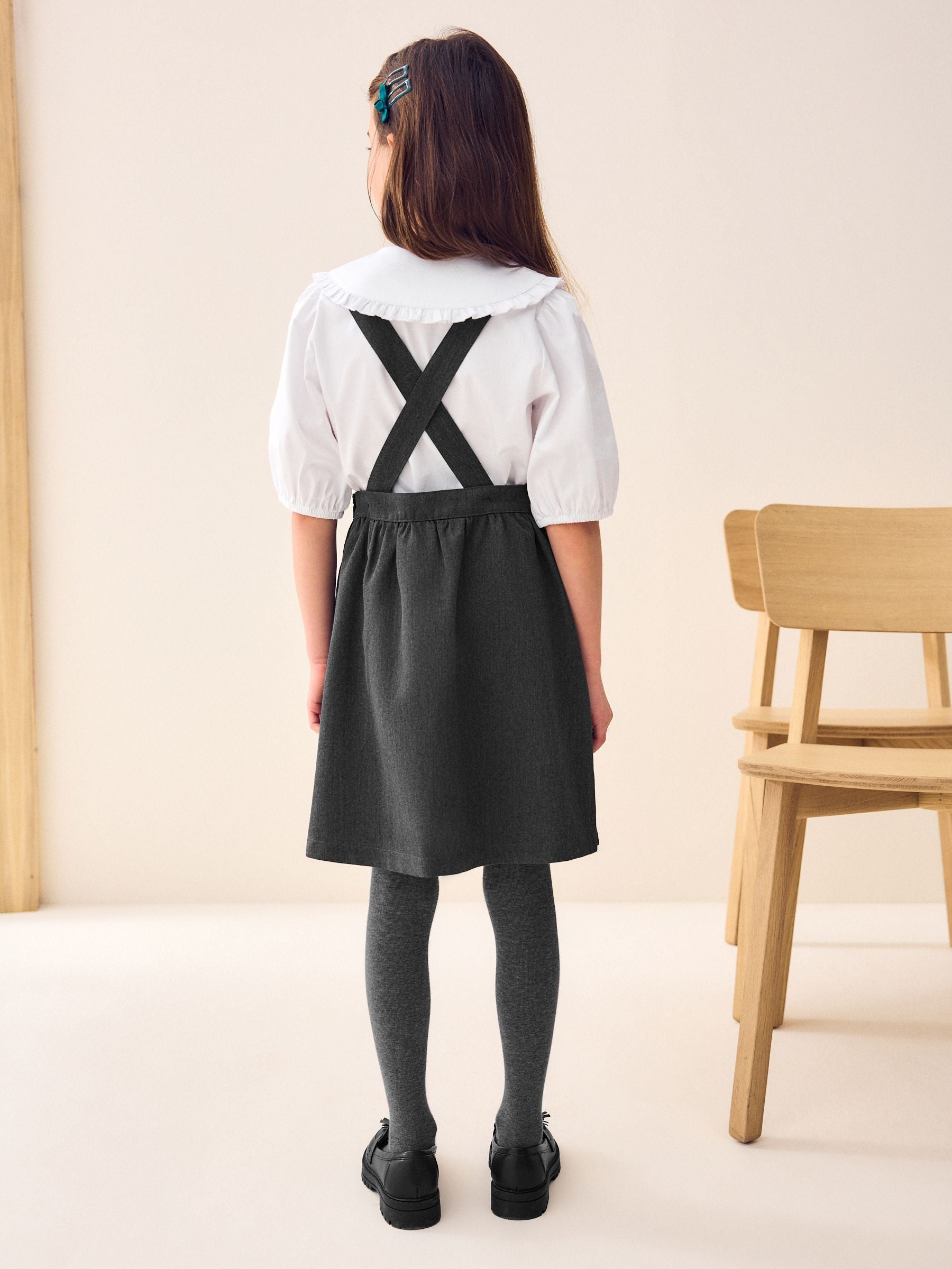 Grey Bow Pocket Detail School Pinafore Dress (3-14yrs)