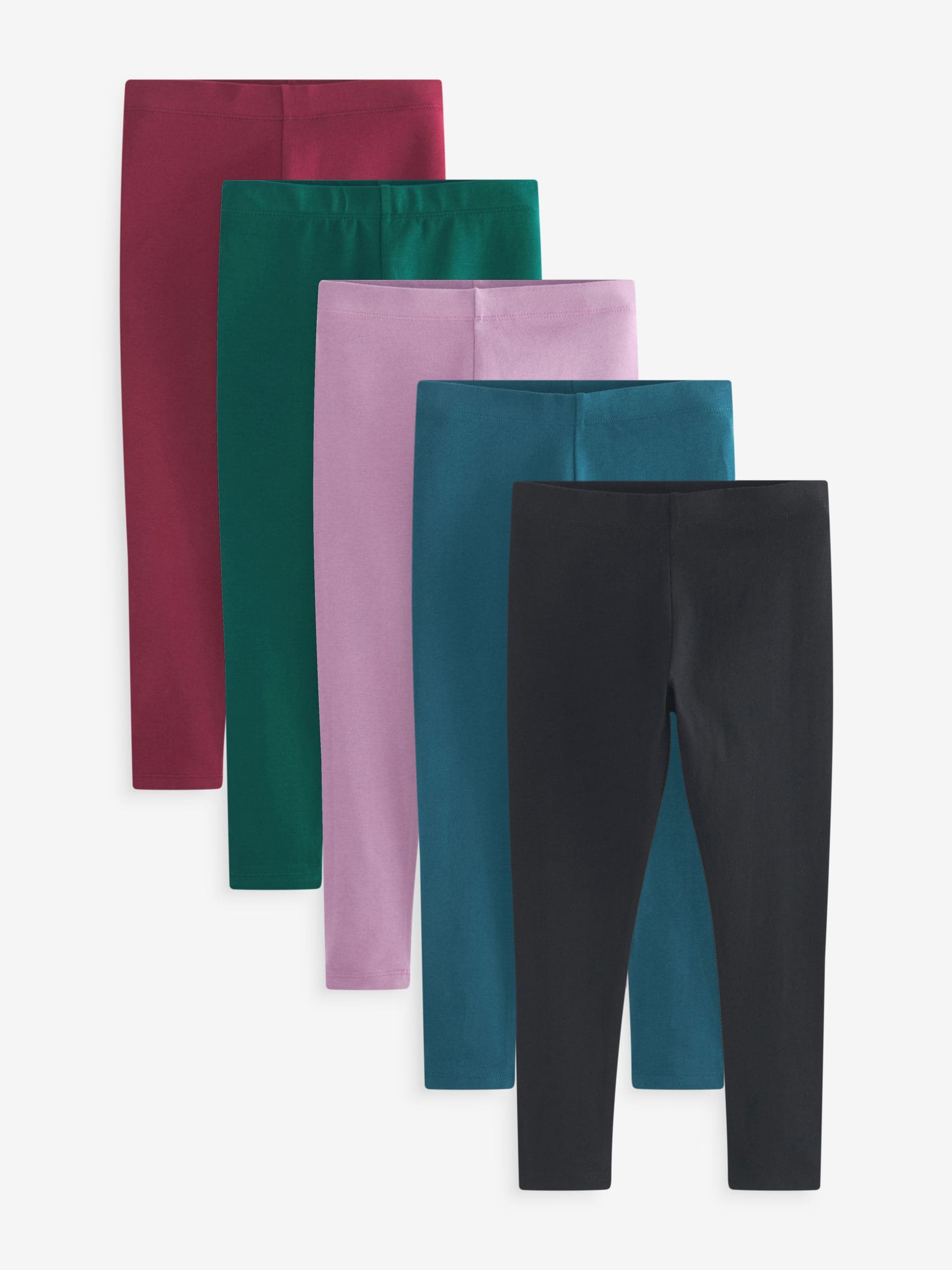 Black/Green/Blue/Berry Red/Lilac Purple Leggings 5 Pack (3-16yrs)