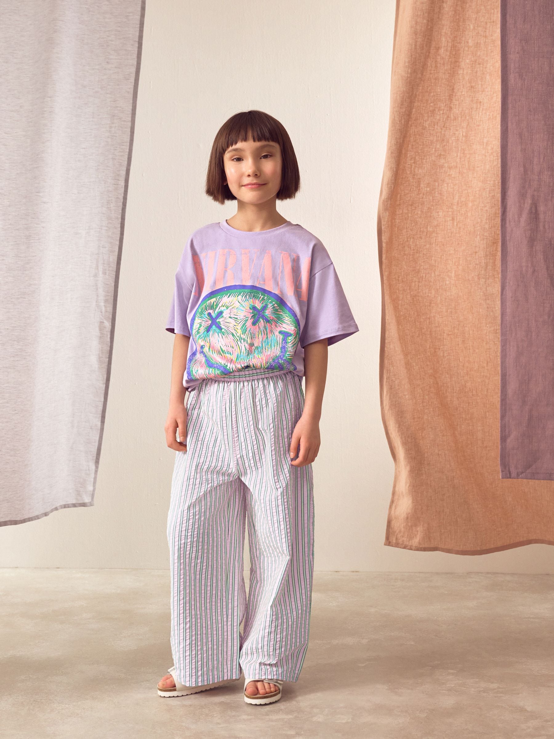 Pink/Green Stripe Wide Leg Trousers (3-16yrs)