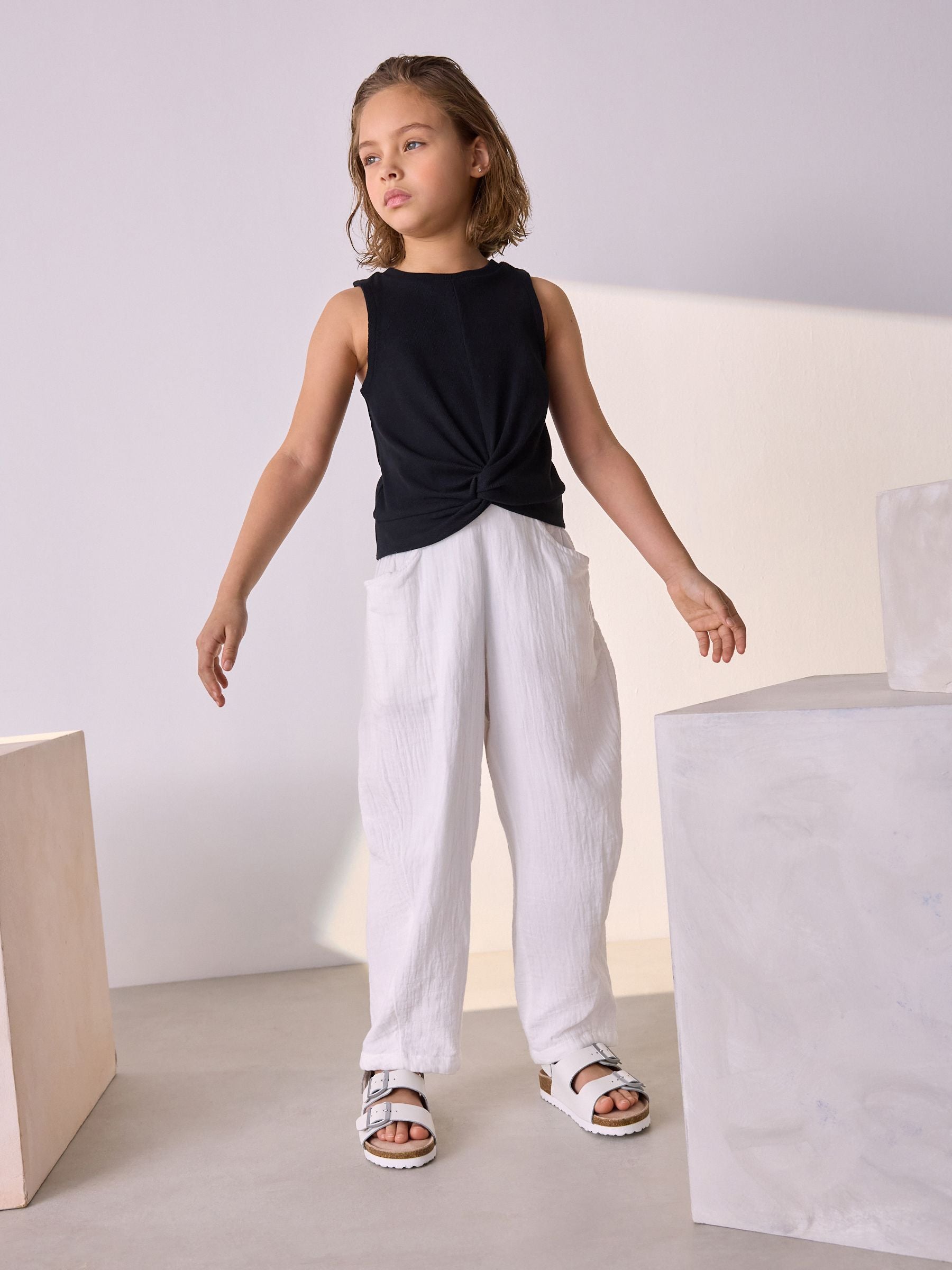 White 100% Cotton Pull On Barrel Trousers (3-16yrs)