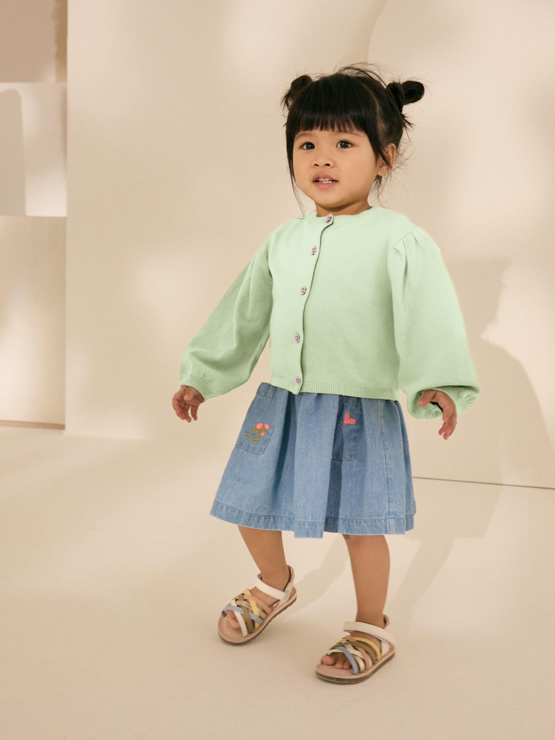 Lime Green Pleated Sleeve Cardigan (3mths-10yrs)