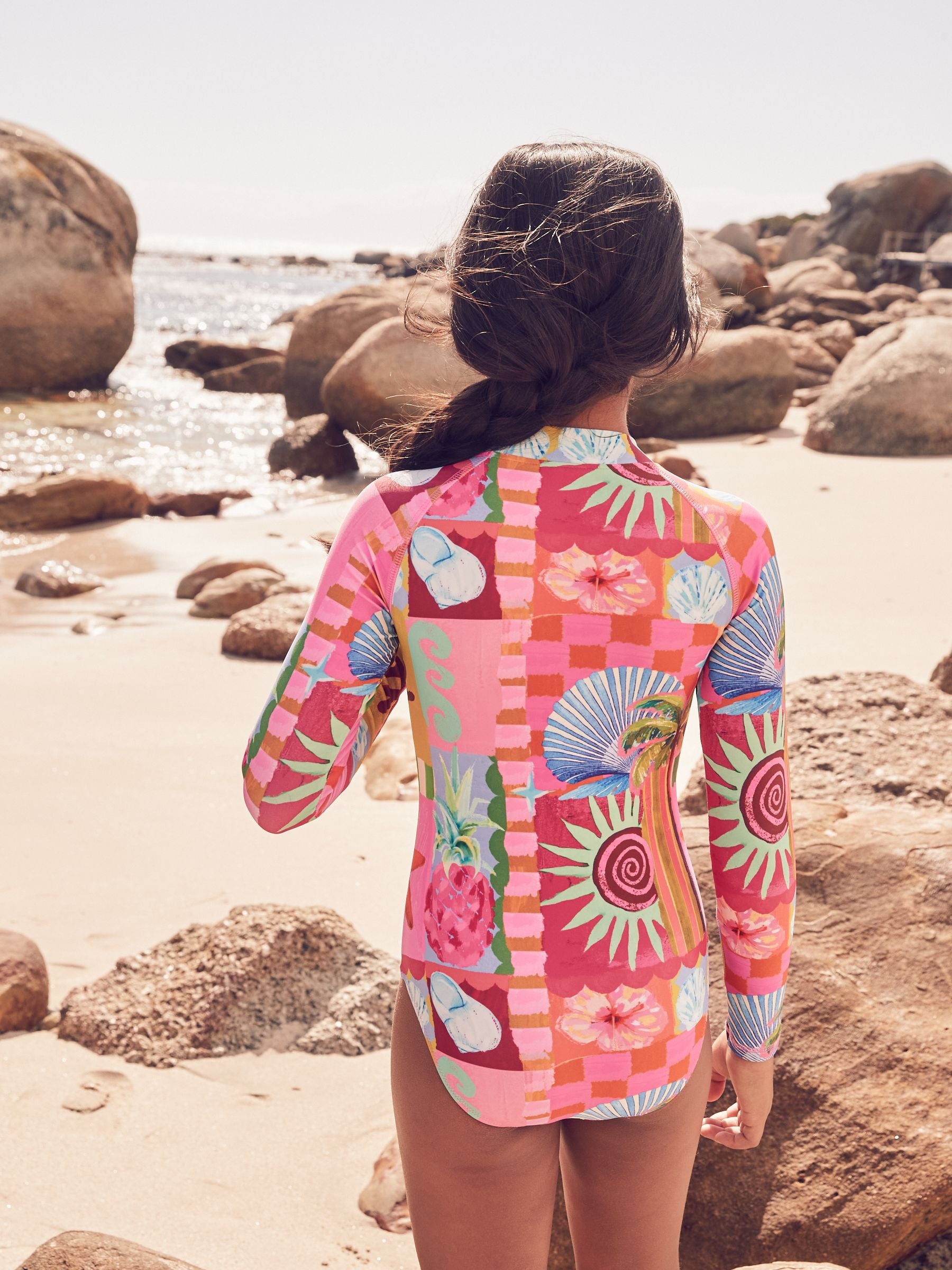 Pink Multi Long Sleeved Sunsafe Swimsuit (3-16yrs)
