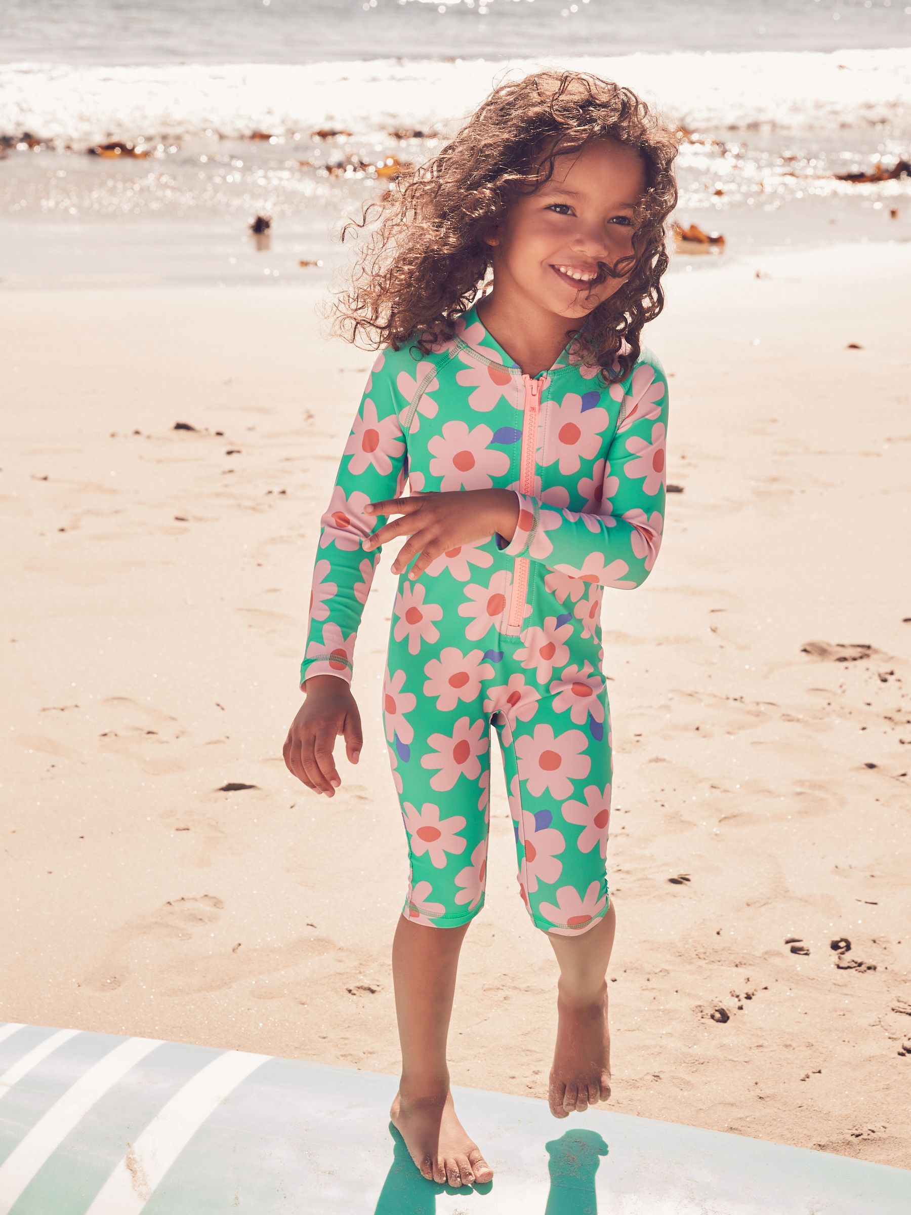 Green/Pink Flower Long Leg Sunsafe Swimsuit (3mths-7yrs)