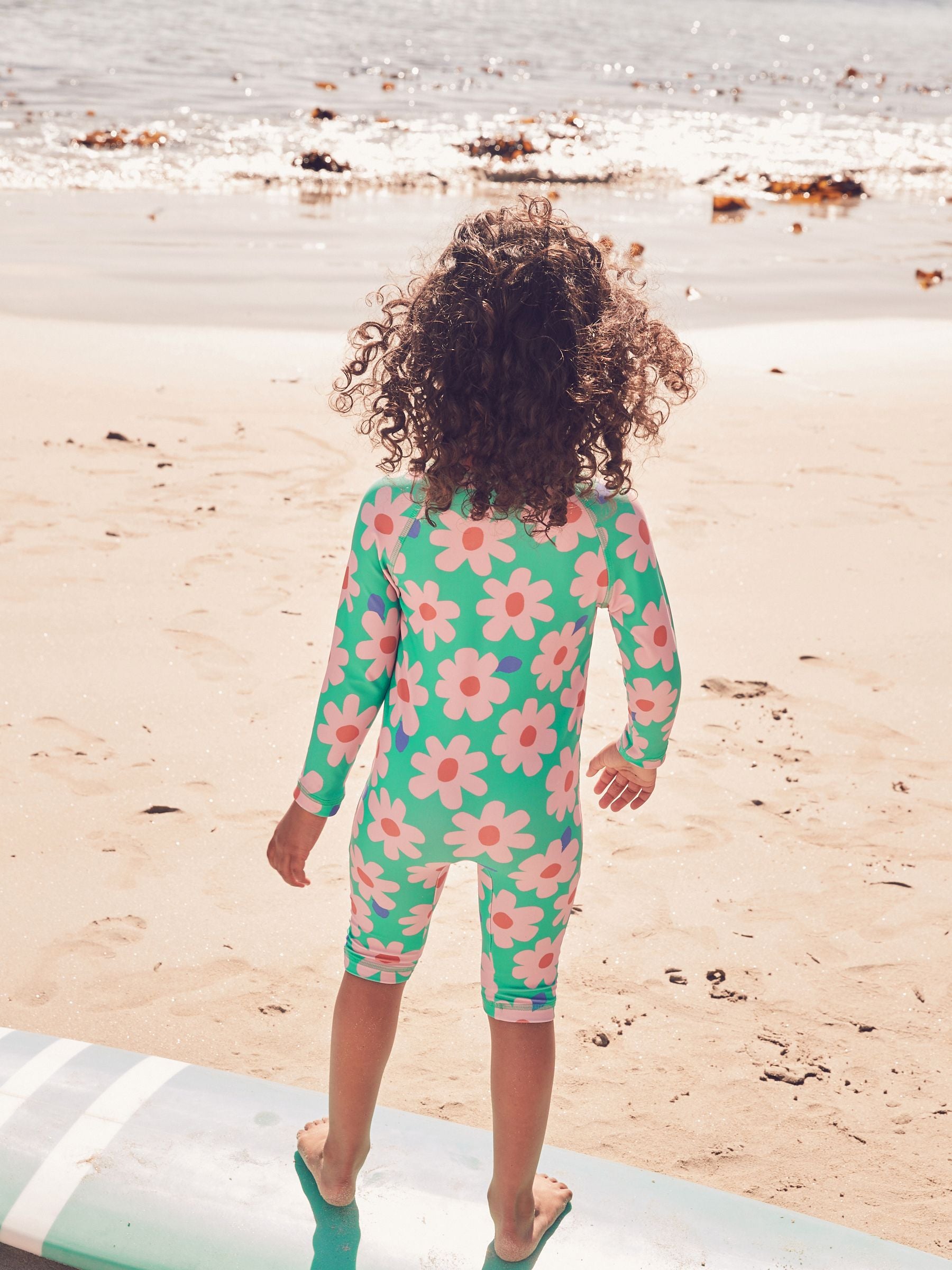 Green/Pink Flower Long Leg Sunsafe Swimsuit (3mths-7yrs)