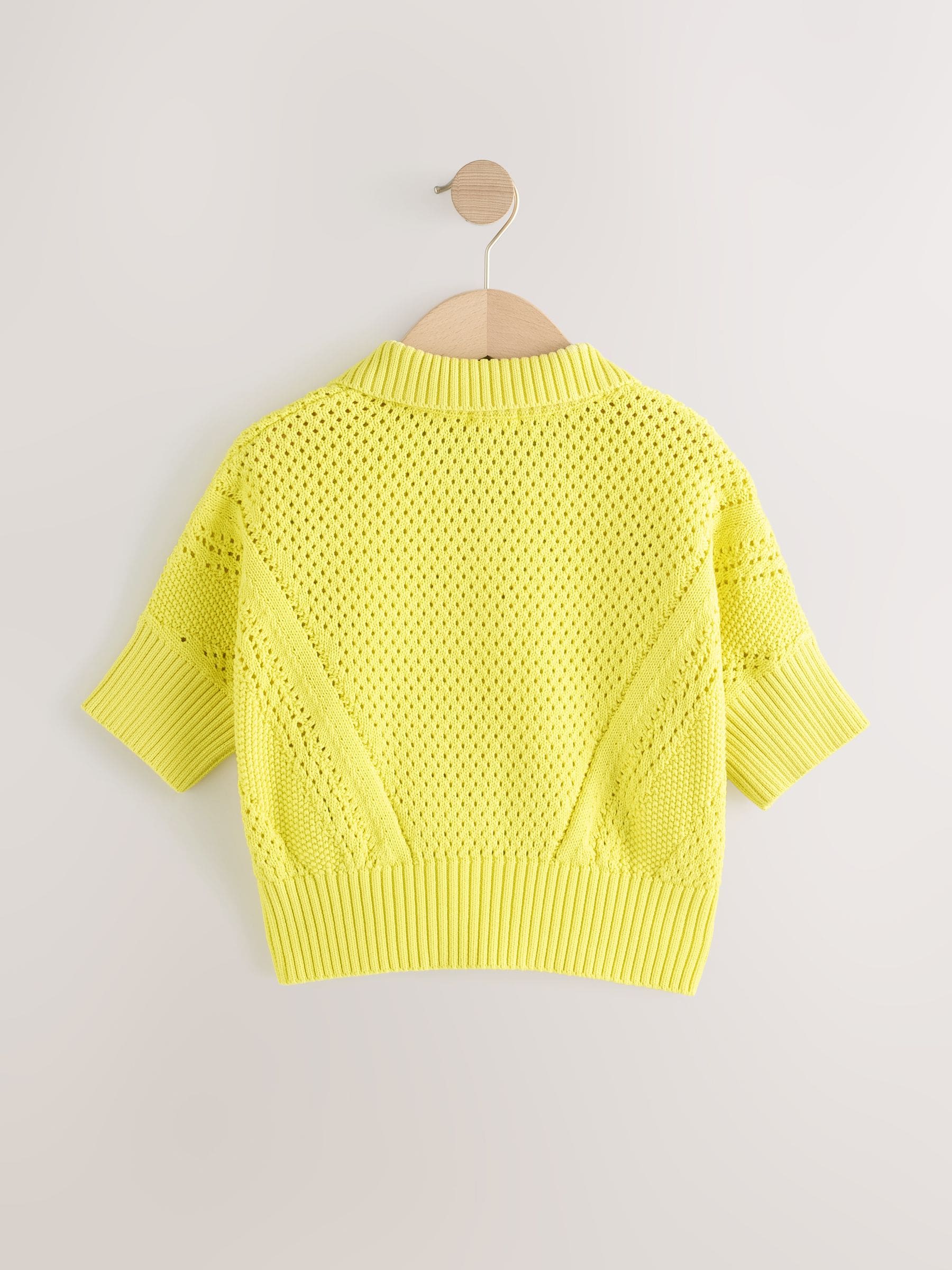 Lime Green Short Sleeved Knitted Collar 100% Cotton Jumper (3-16yrs)
