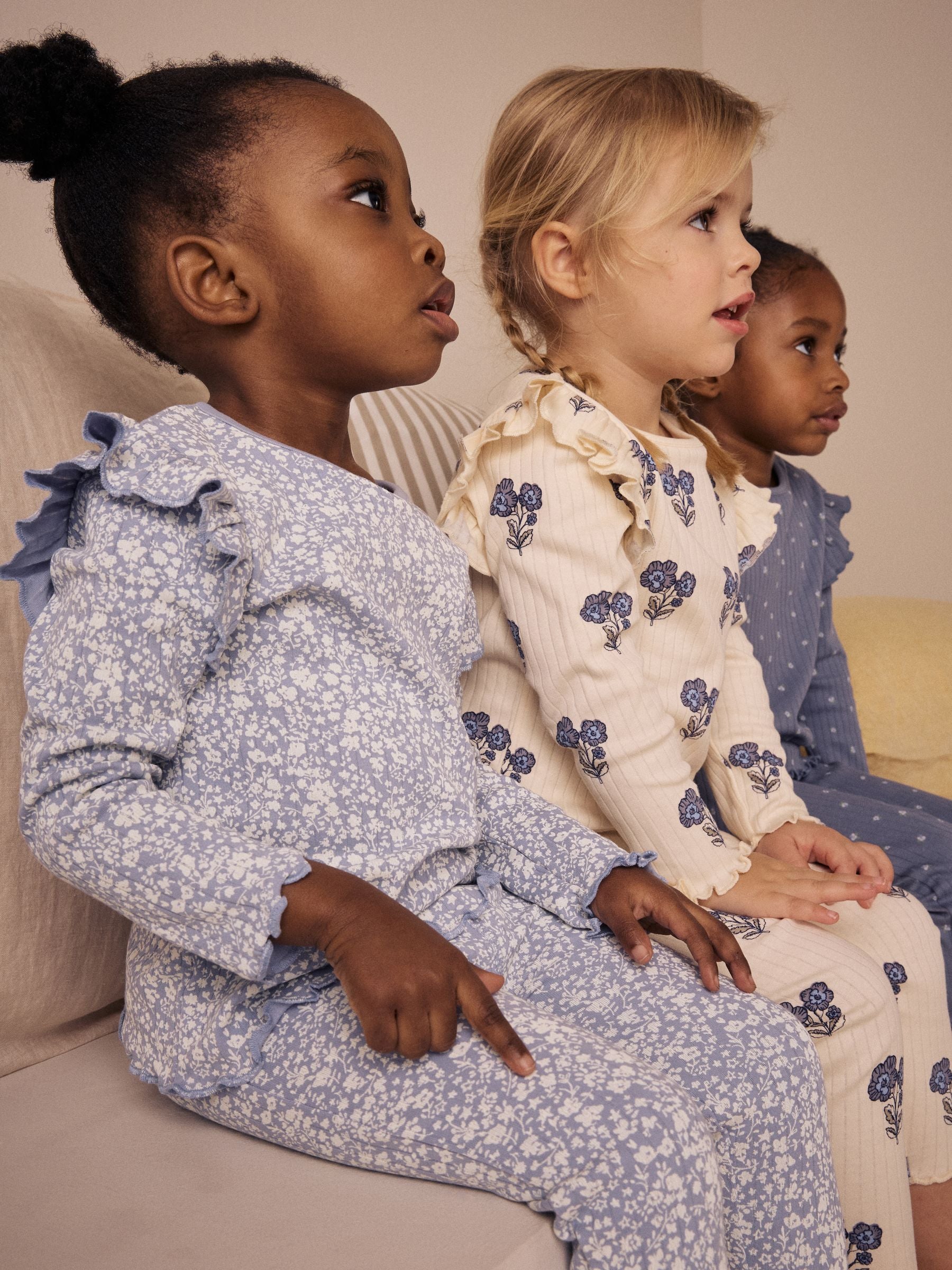 Blue/White Rib Snuggle Pyjamas 3 Pack (9mths-12yrs)
