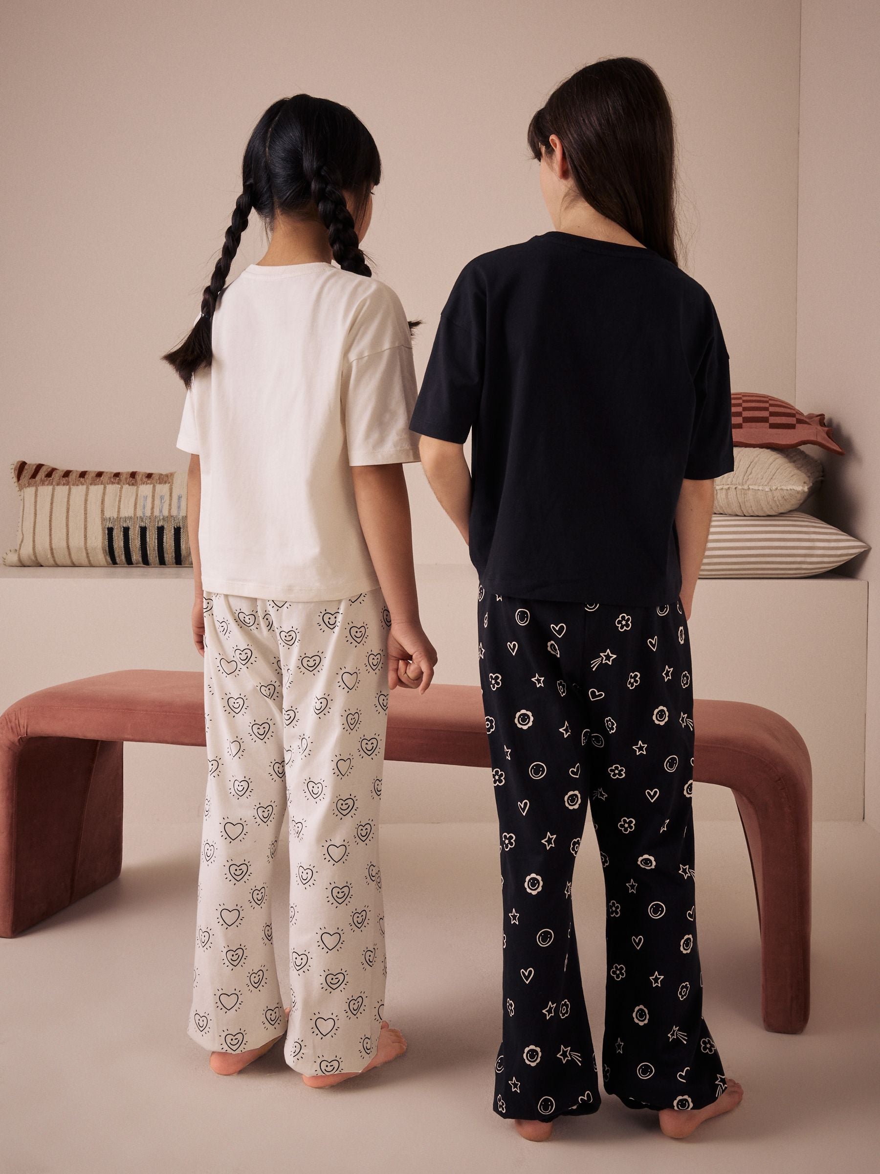 Black/Ecru Joggers Pyjamas 2 Pack (3-16yrs)