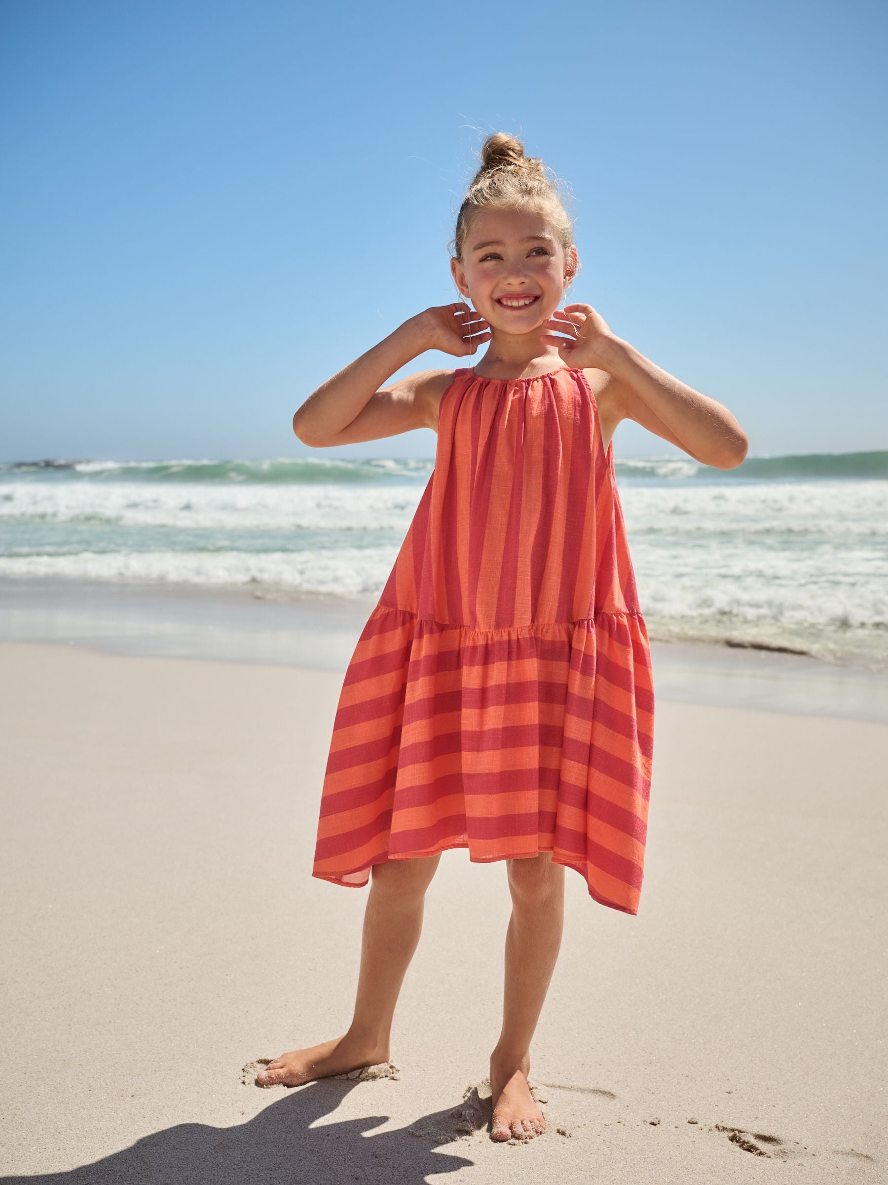 Red/Orange Stripe Summer Dress (3-16yrs)
