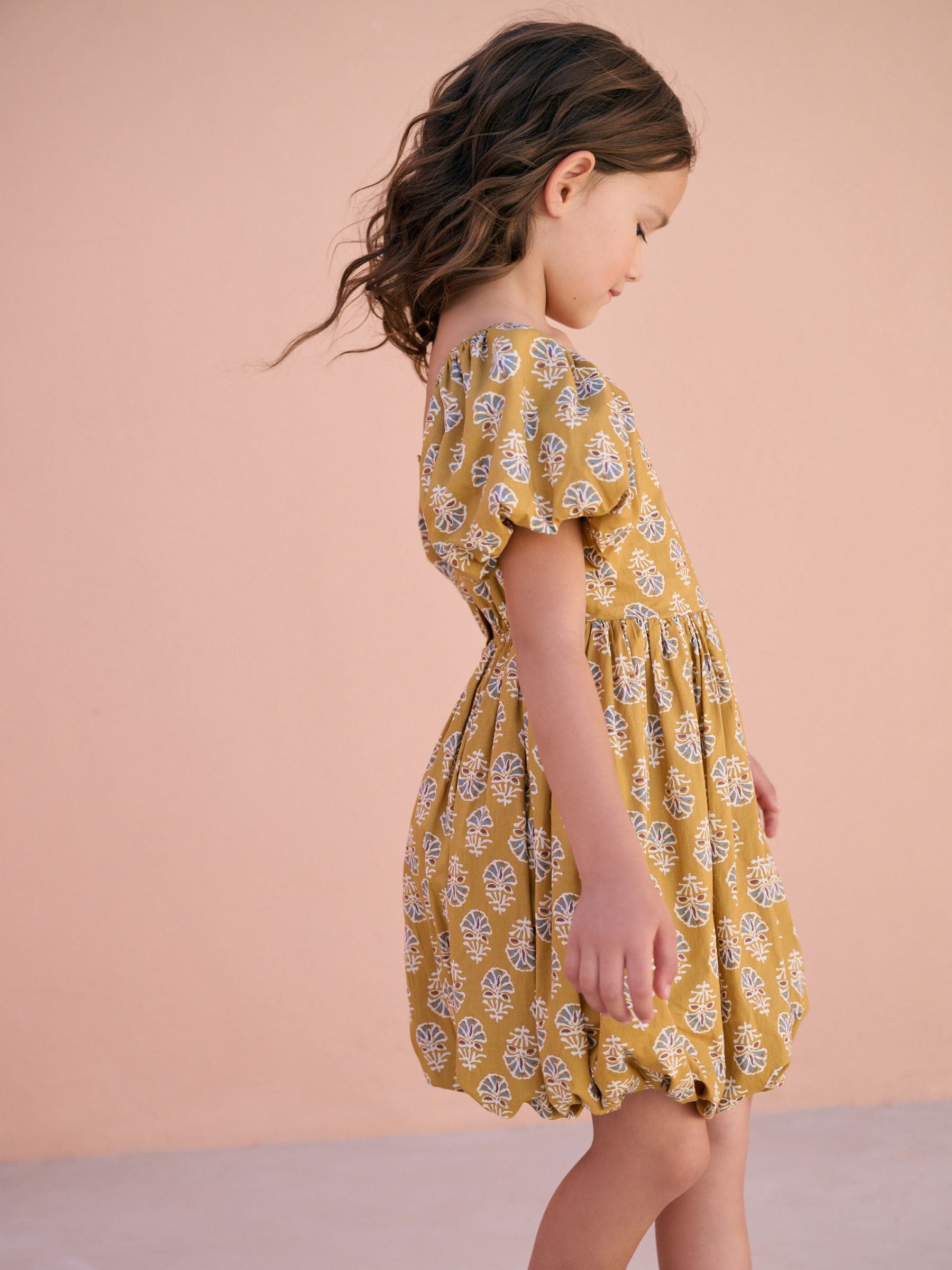 Yellow Printed Puffball Summer Dress (3-16yrs)