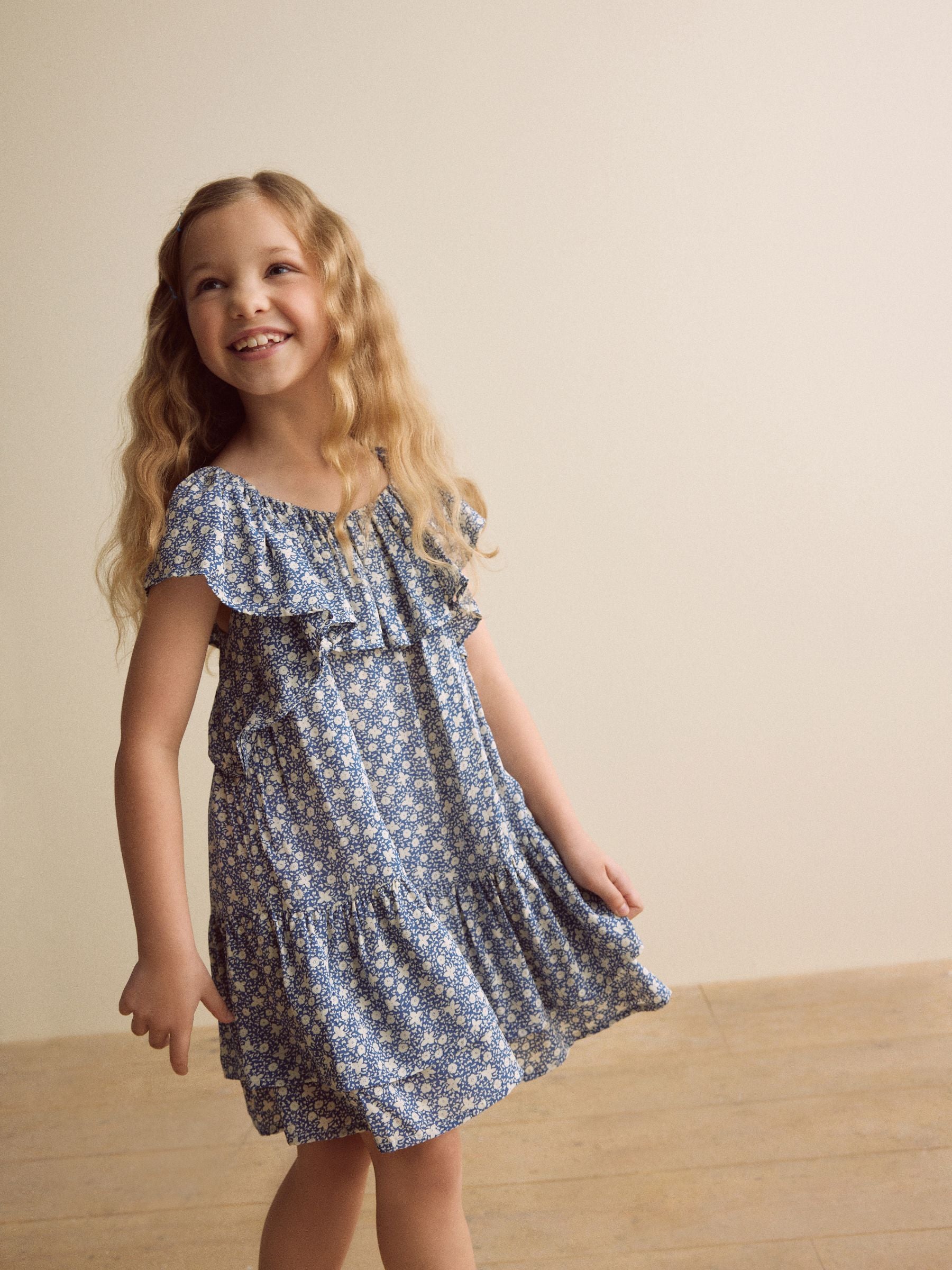 Blue Ditsy Frill Summer Dress (3-16yrs)