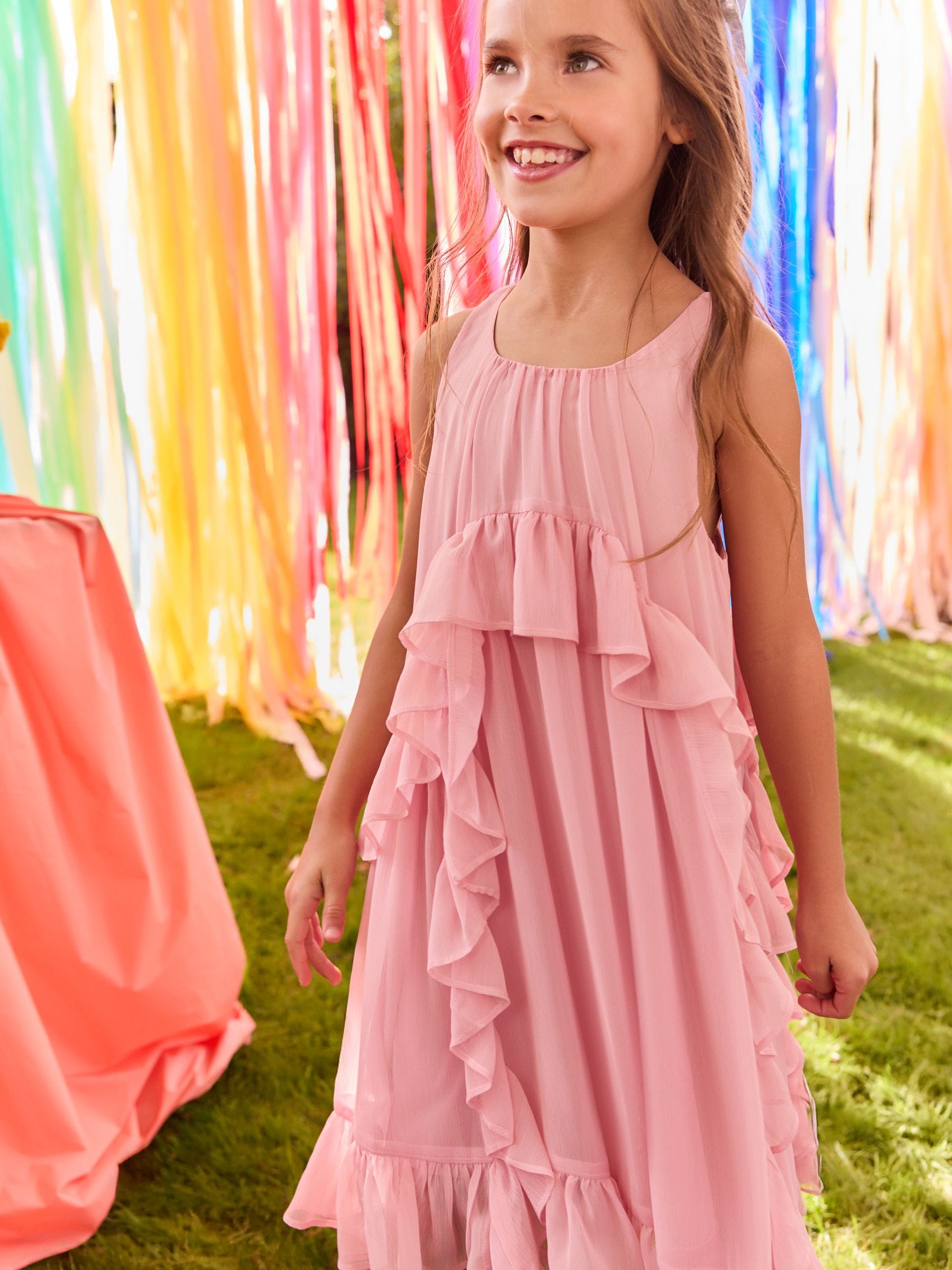 Pink Chiffon Ruffle Summer Dress (3-16yrs)