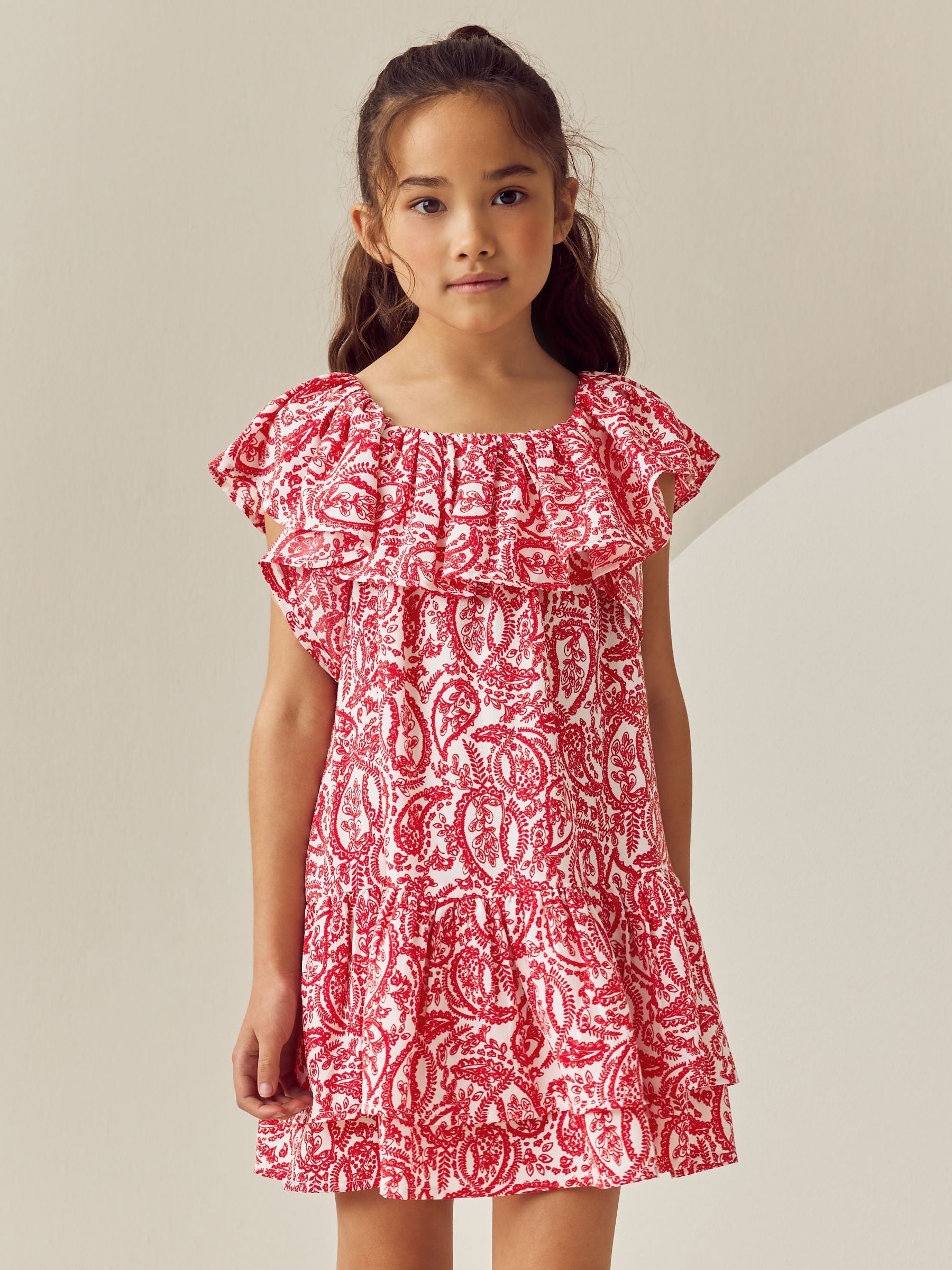 Red Paisley Frill Summer Dress (3-16yrs)