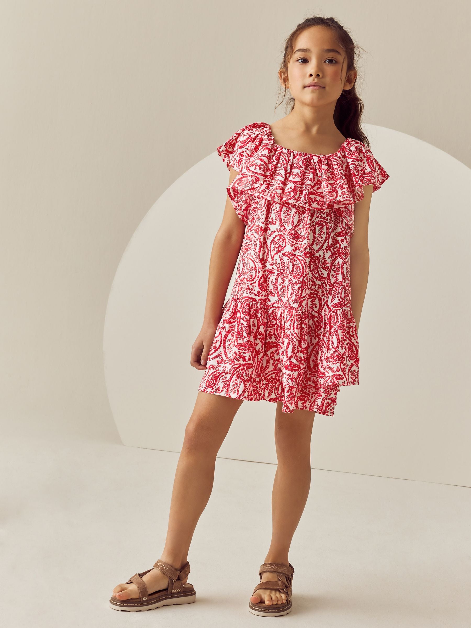 Red Paisley Frill Summer Dress (3-16yrs)