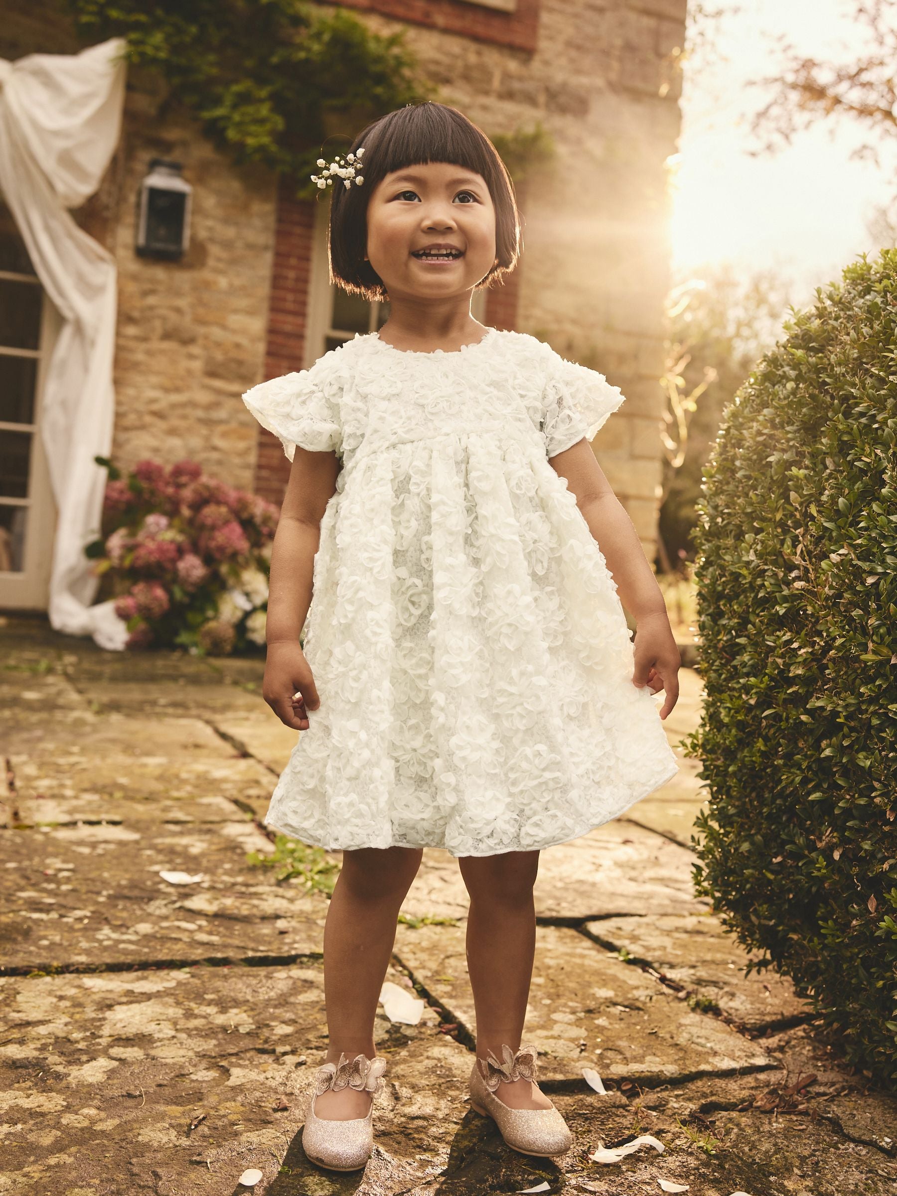 Ivory 3D Floral Occasion Dress (3mths-8yrs)