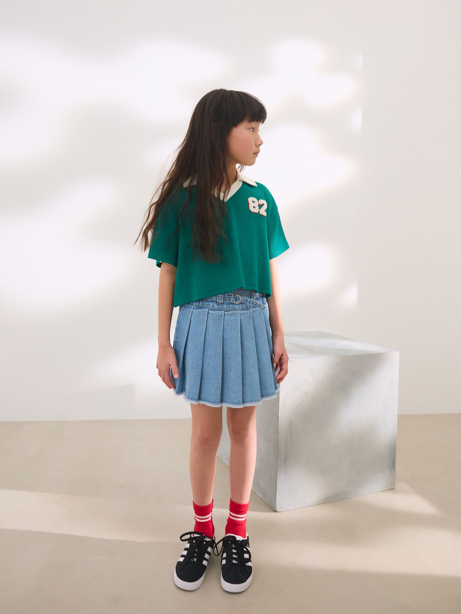 Light Blue Denim Denim Pleated Skirt (3-16yrs)