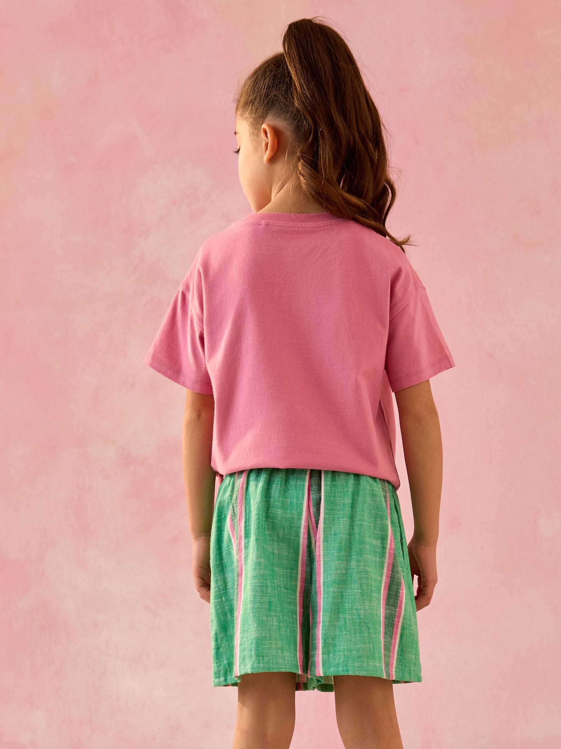 Green/Pink 100% Cotton Tie Waist Shorts (3-16yrs)