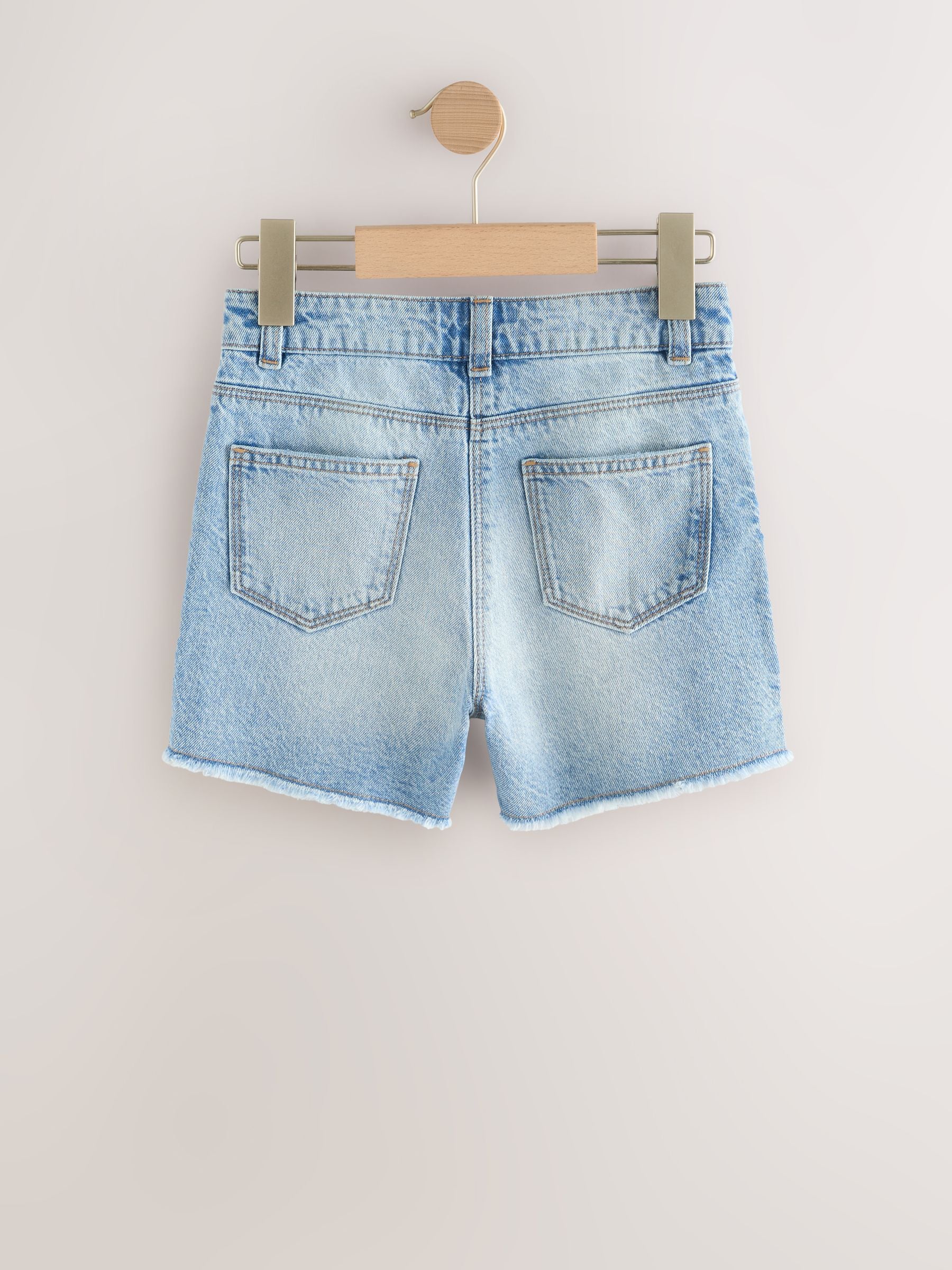 Mid Blue Longer Length Frayed Edge Denim Shorts (3-16yrs)