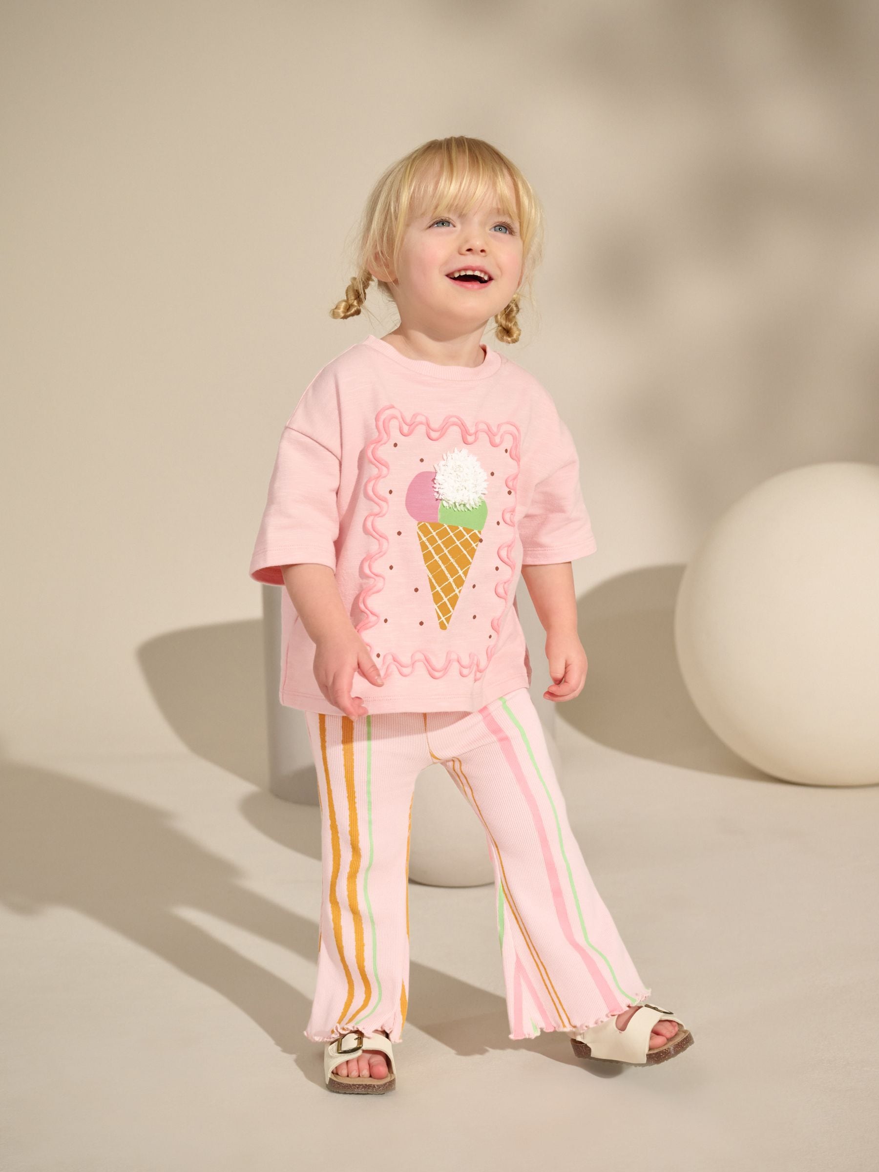 Pink Stripe Ice Cream Top & Flare Leggings Set (3mths-7yrs)