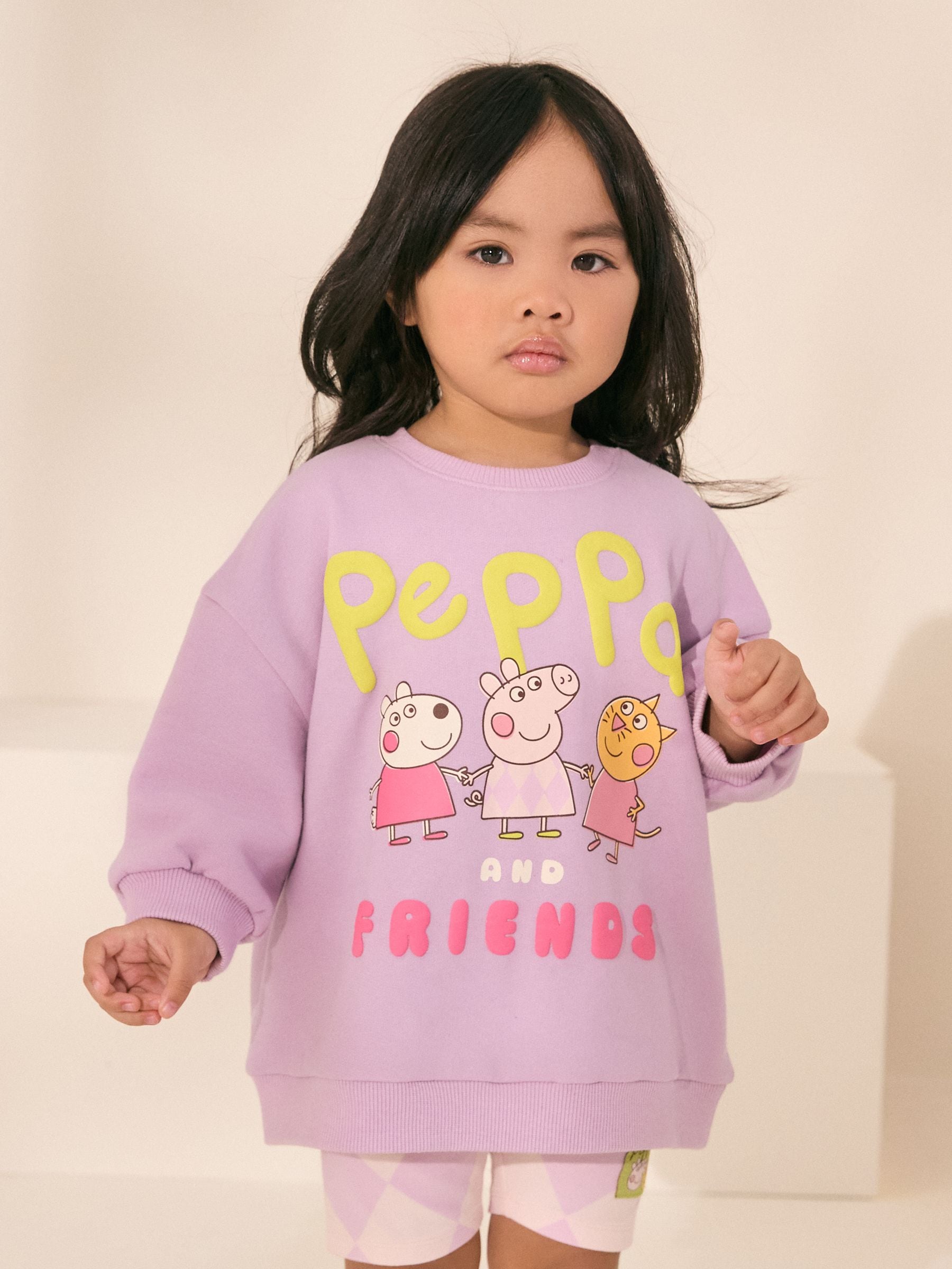 Purple Peppa Pig Crew Sweatshirt & Cycle Shorts Set (6mths-7yrs)