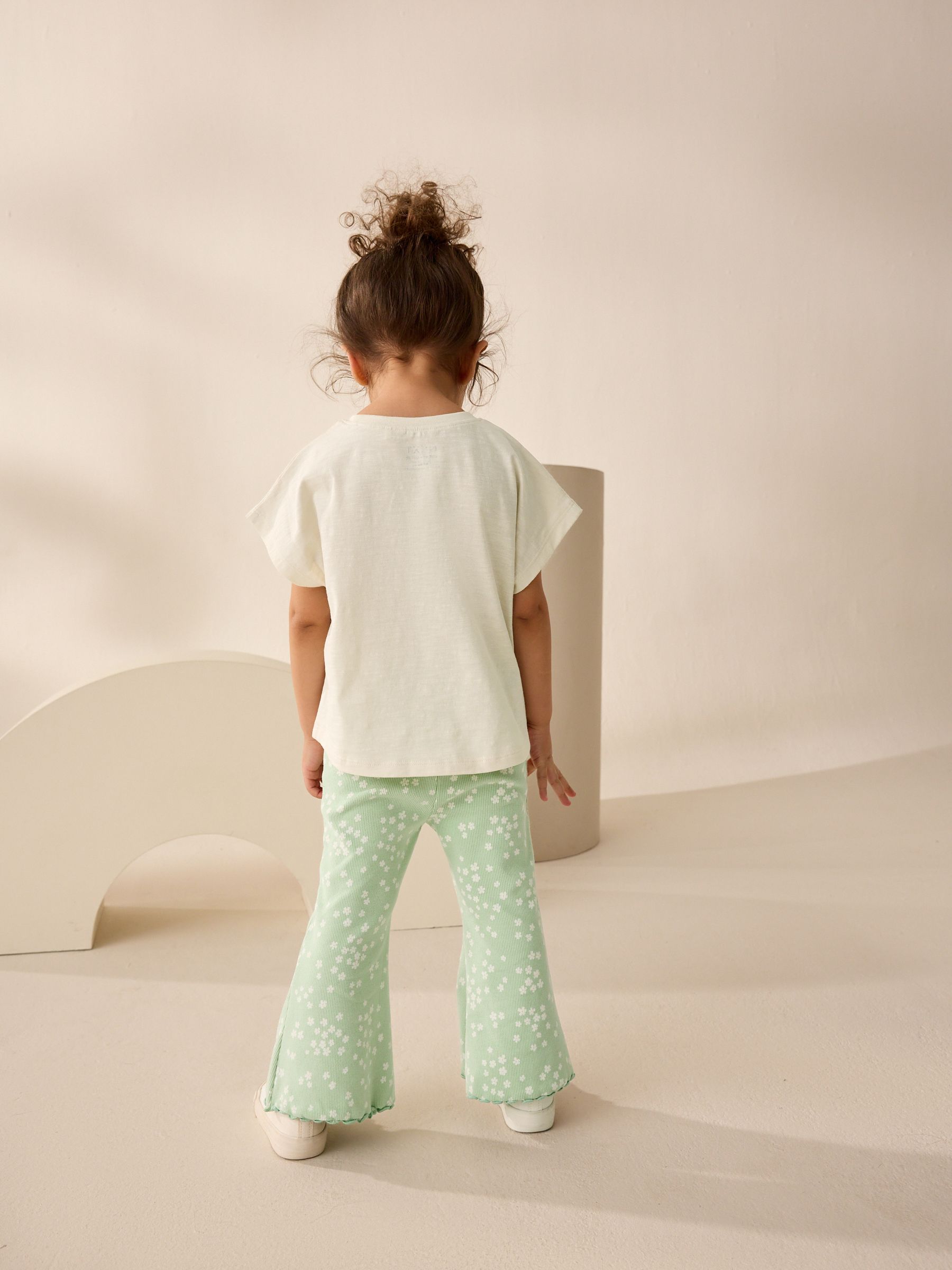 Ecru/Blue Girls Short Sleeve T-Shirt and Flare Leggings Set (3mths-7yrs)