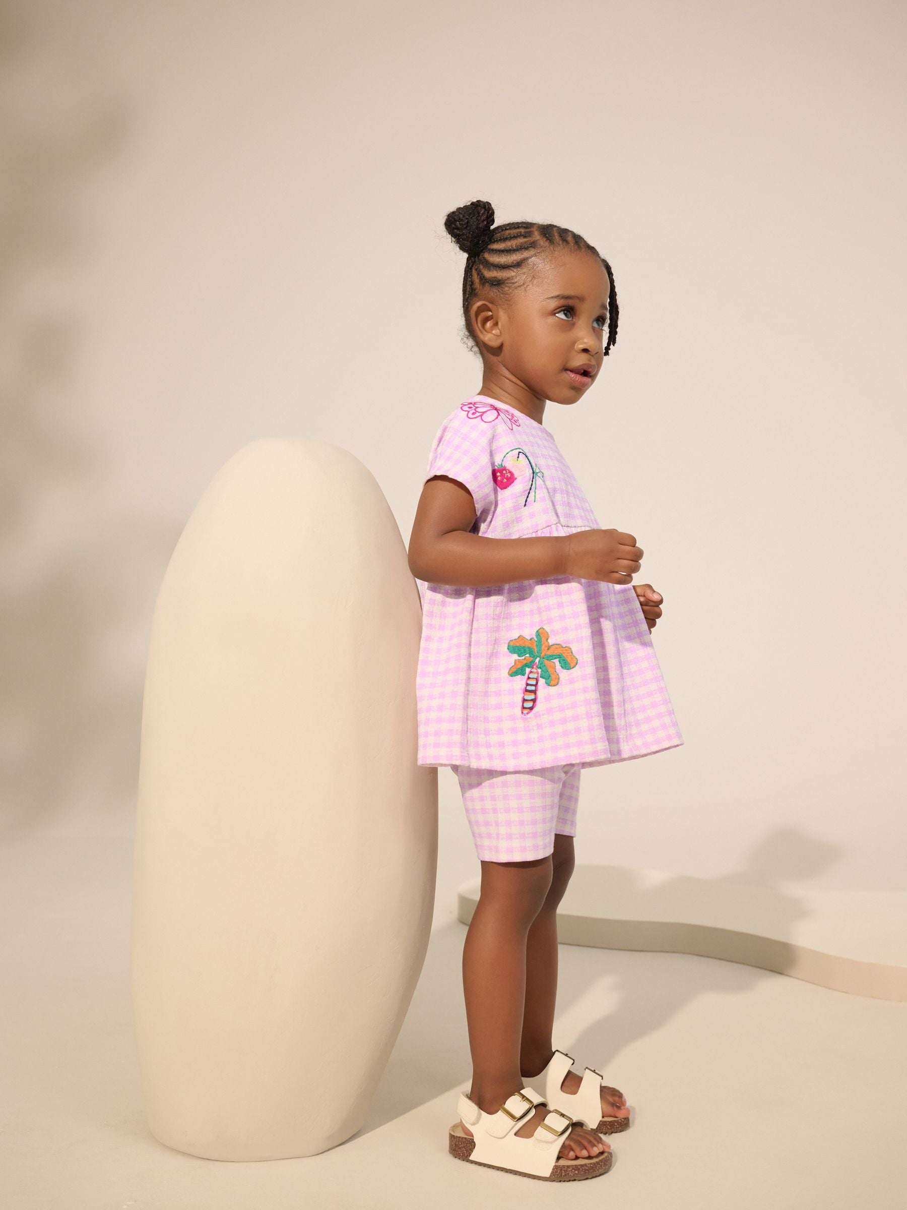 Lilac Gingham Holiday Embroidery Short Sleeve Peplum Top and Cycle Shorts Set (3mths-7yrs)