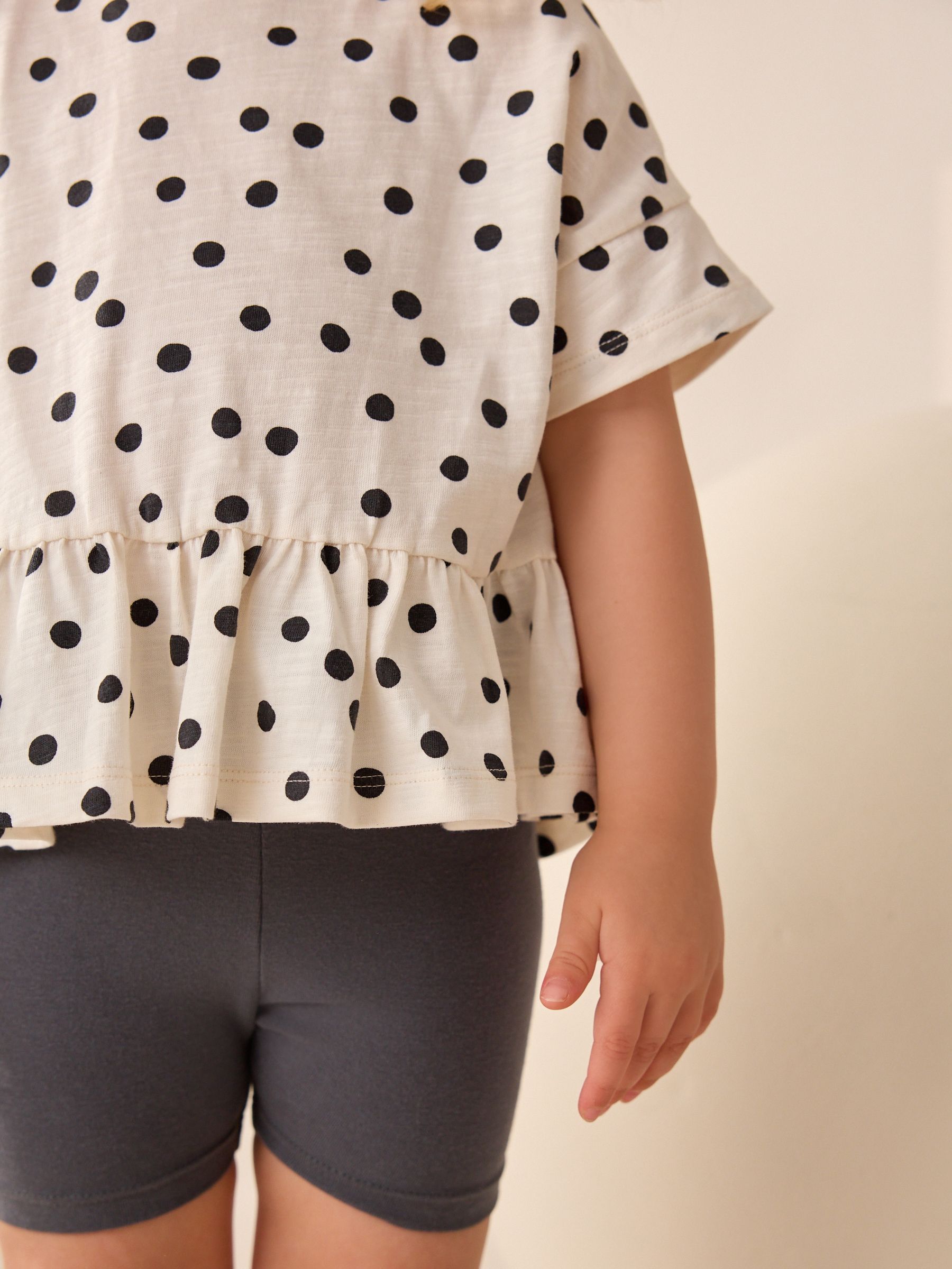Black/White Spot 100% Cotton Short Sleeve Peplum T-Shirt (3mths-7yrs)