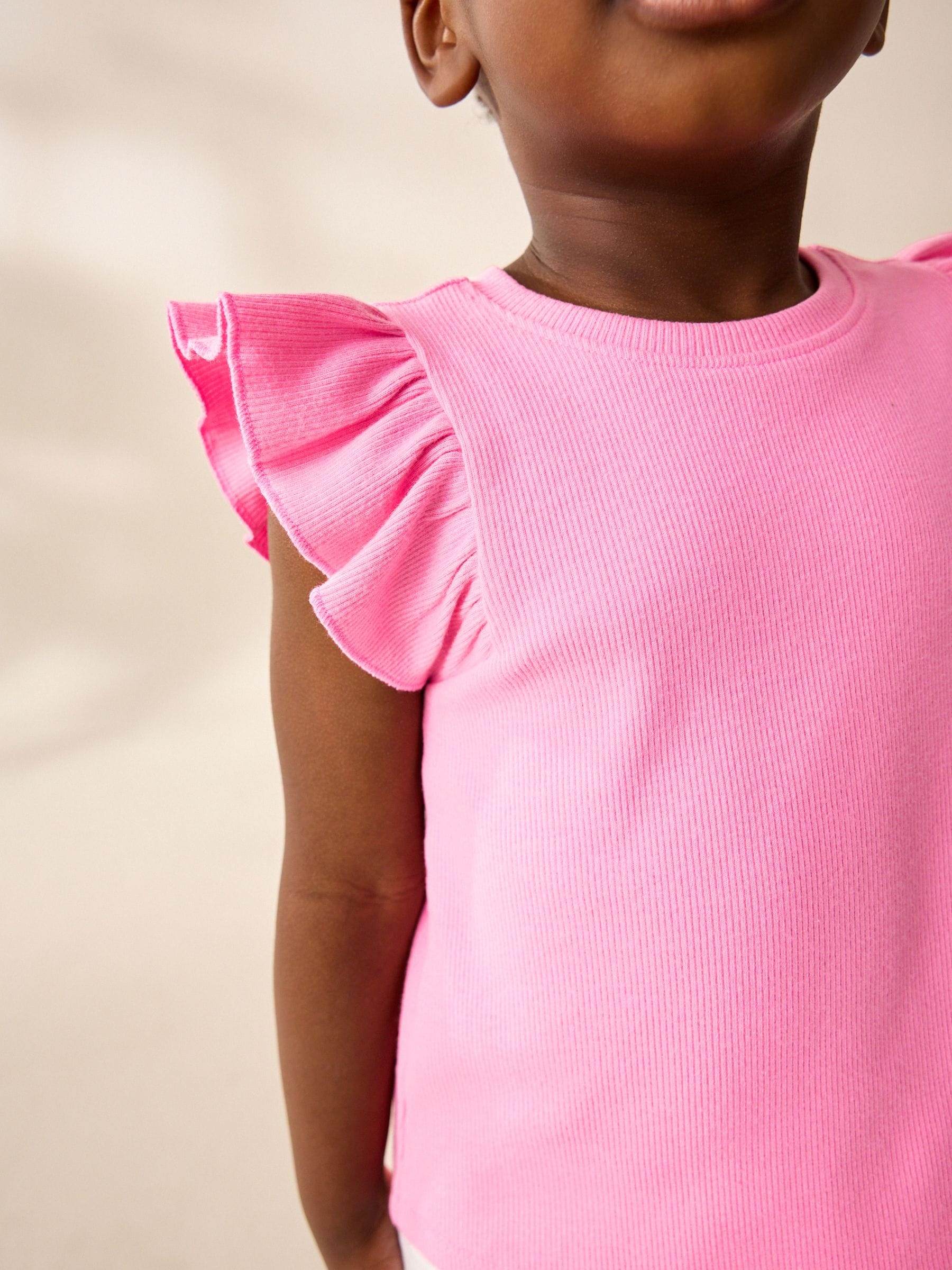 Pink Frill Shoulder Ribbed Vest (3mths-7yrs)